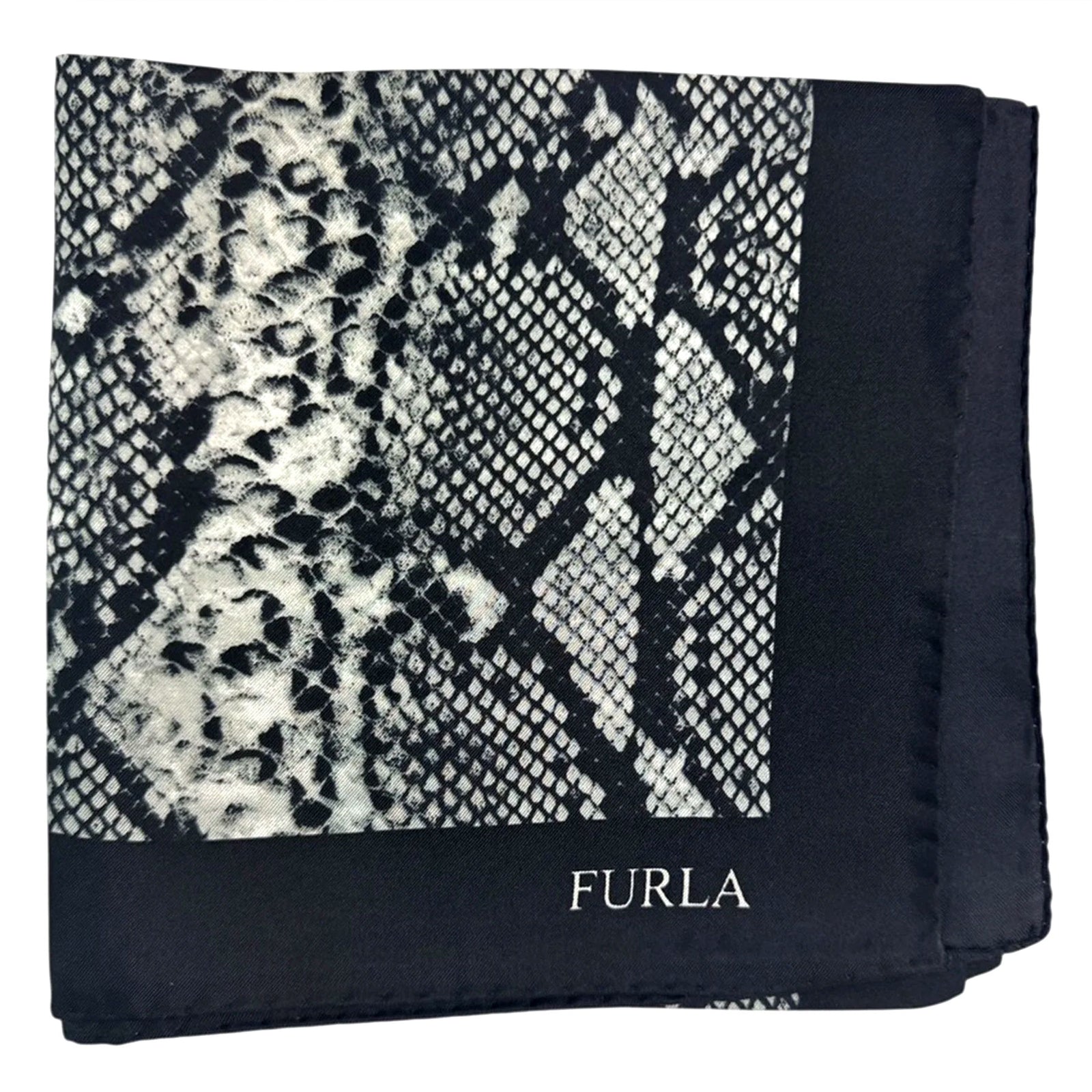 Furla Scarf Black White Snakeskin Design - Square Silk Scarf