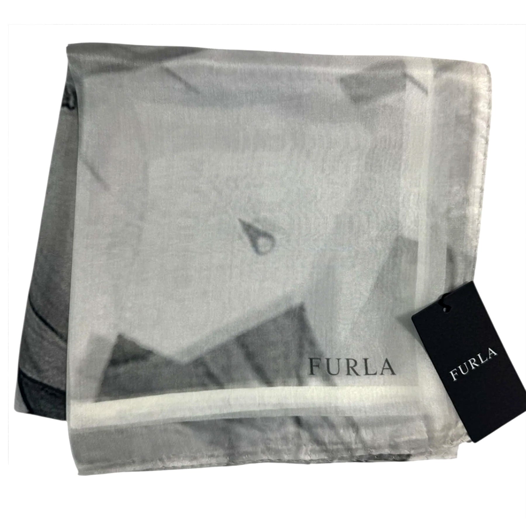 Furla Scarf Black Grey Floral Abstract Design - Square Silk Scarf