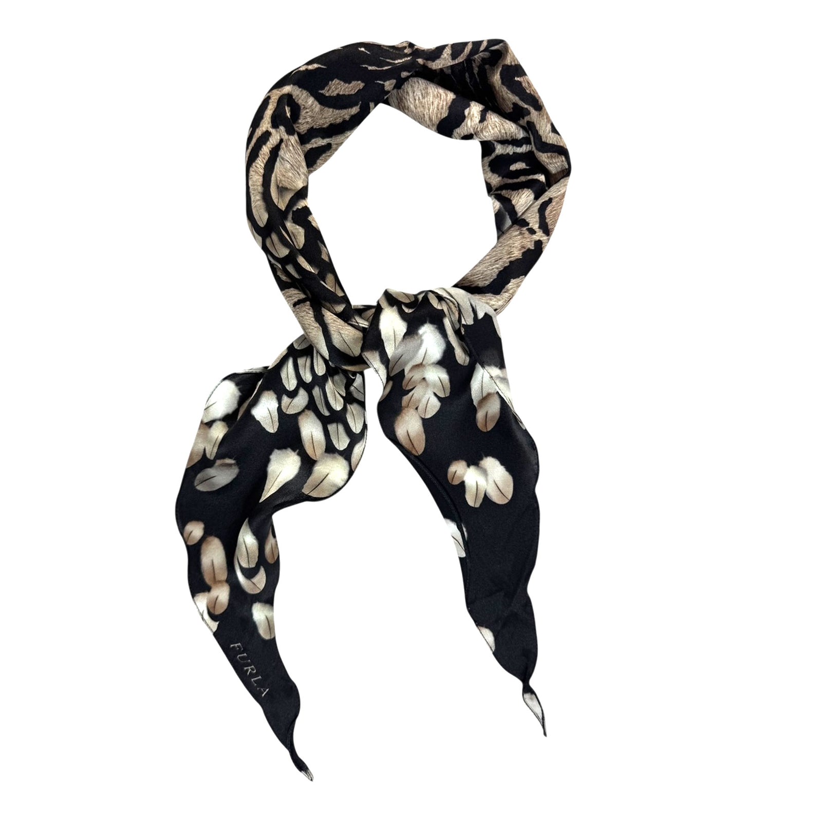 Furla Scarf Black Brown Animal Print - Diamond Shape Silk Scarf SALE