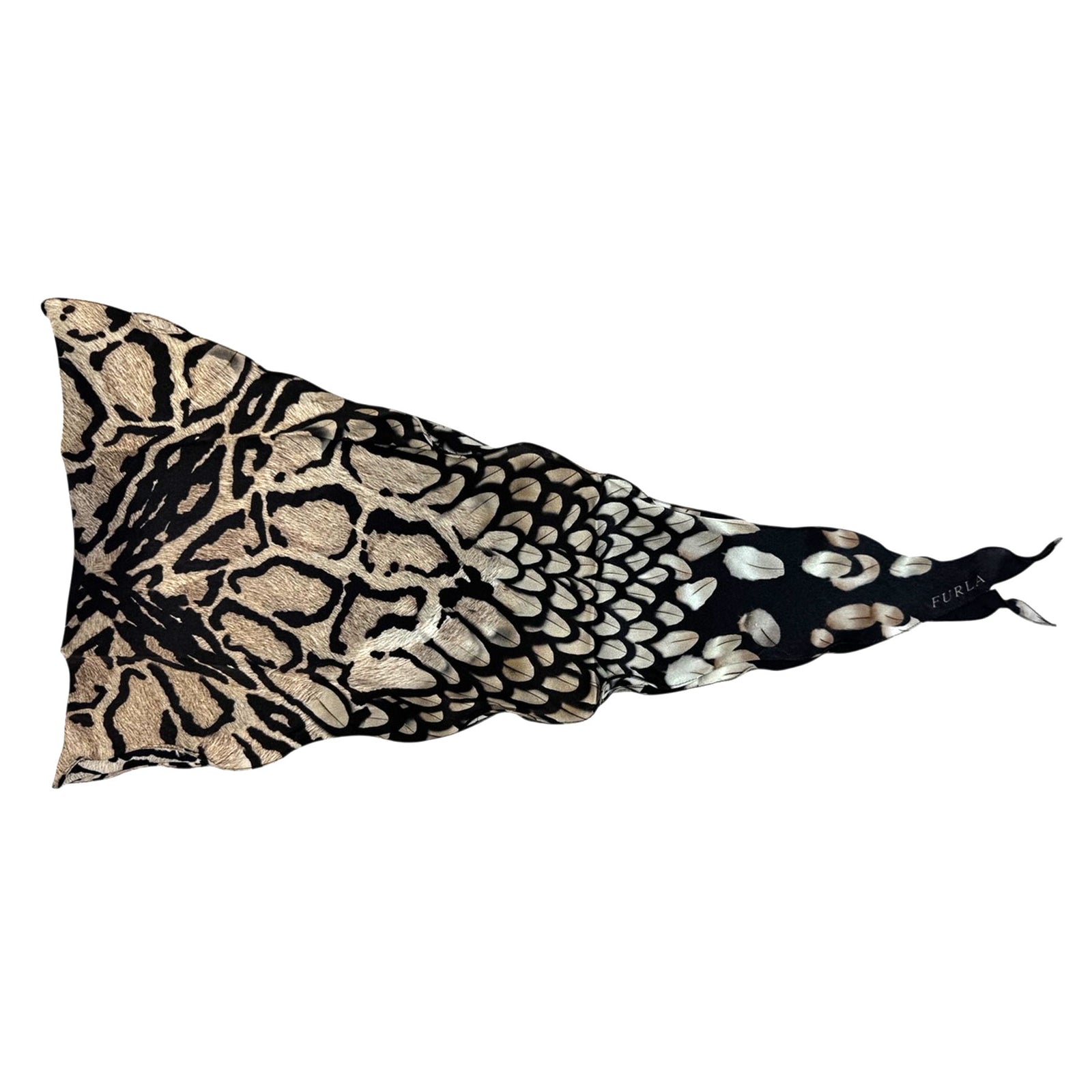 Furla Scarf Black Brown Animal Print - Diamond Shape Silk Scarf SALE