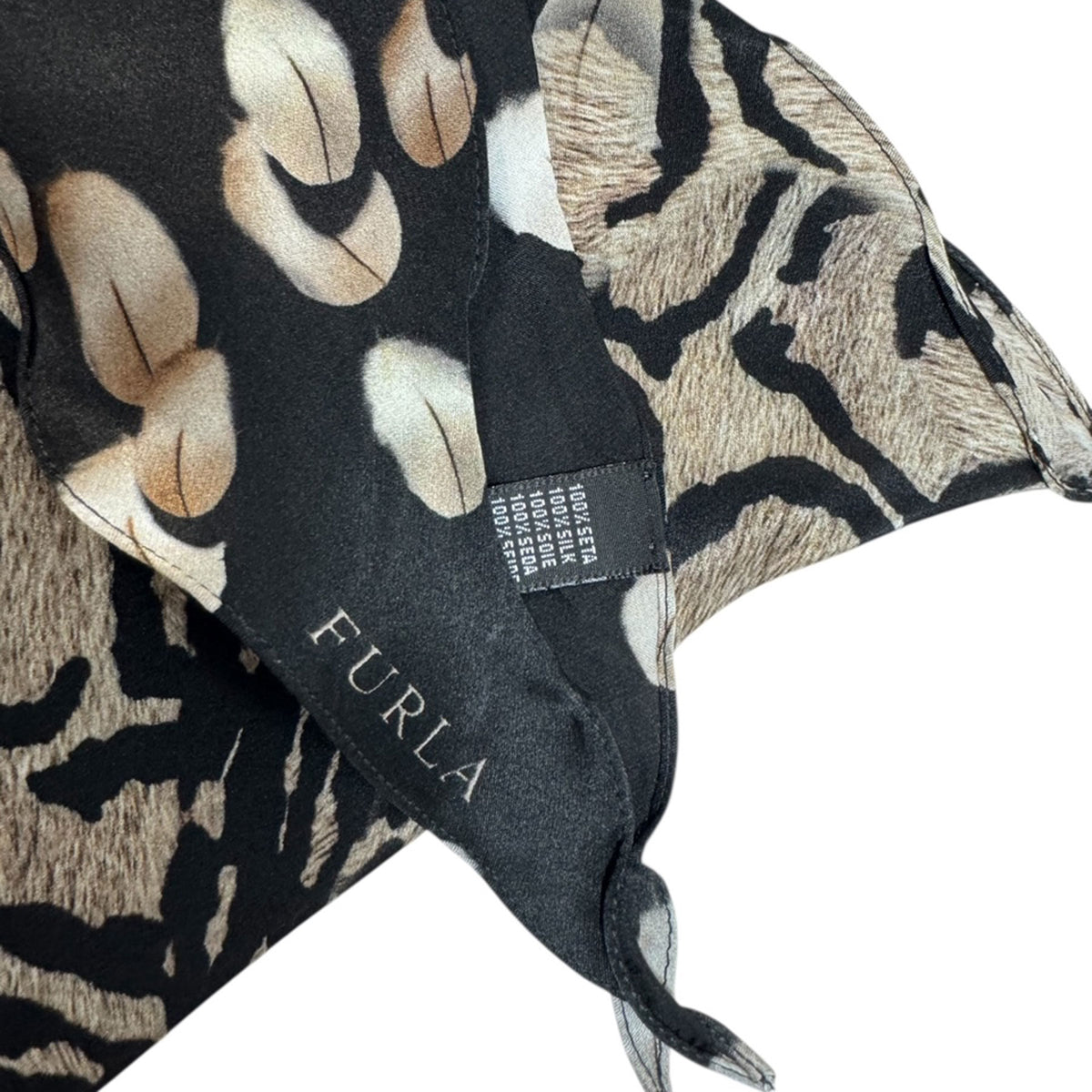 Furla Scarf Black Brown Animal Print - Diamond Shape Silk Scarf SALE
