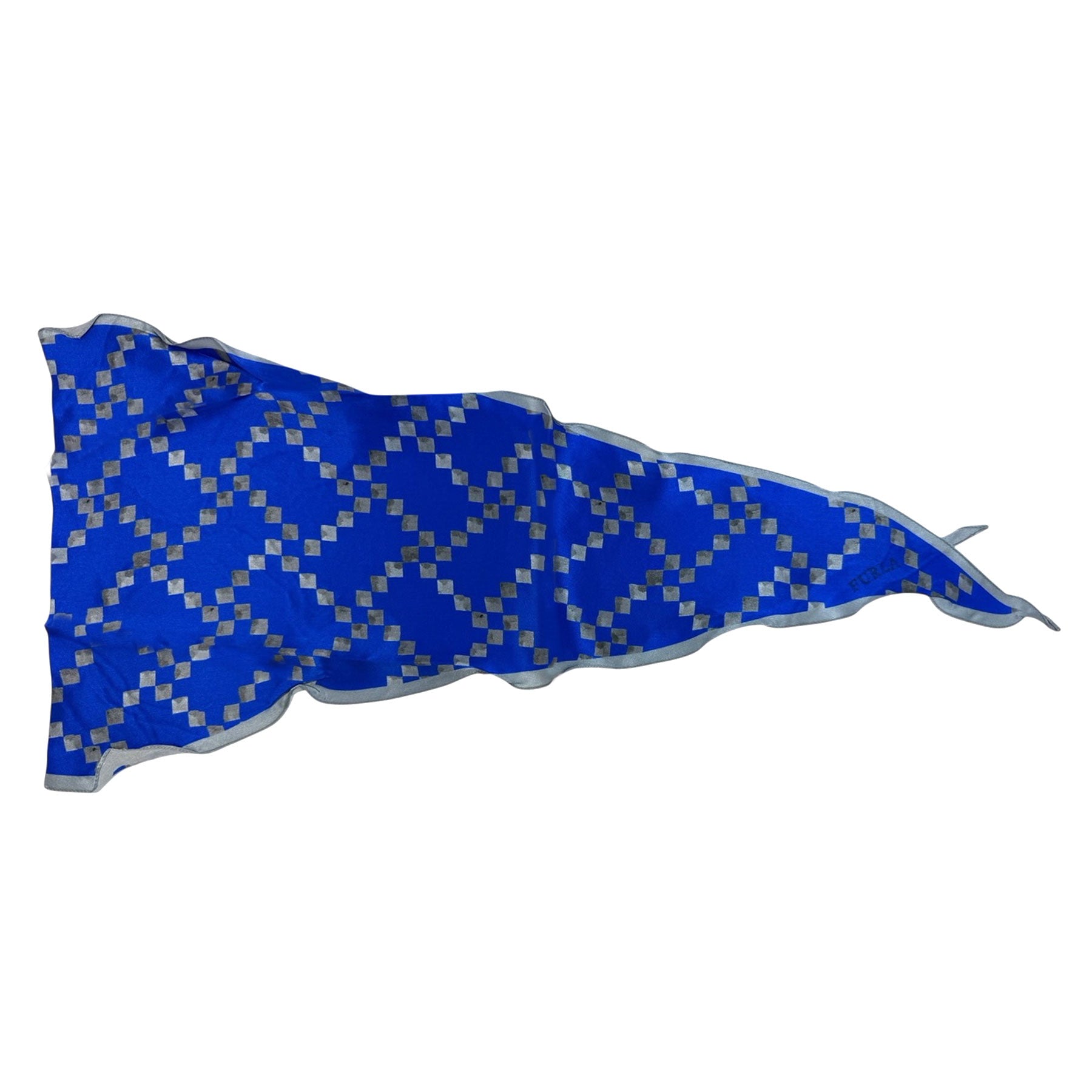 Furla Scarf Royal Blue Gray - Diamond Shape Silk Scarf SALE