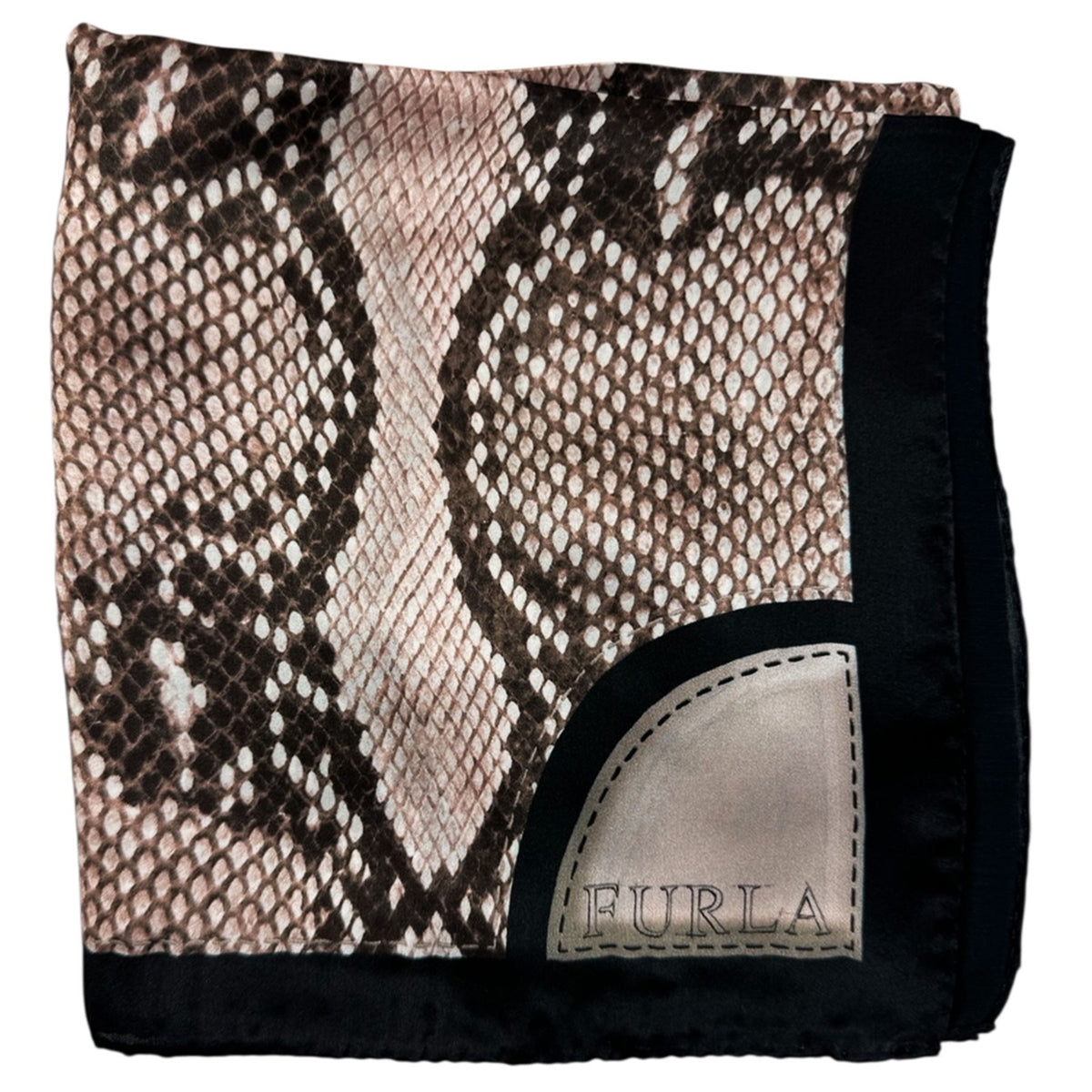 Furla Scarf Black Dark Brown Snakeskin Design - Square Silk Scarf