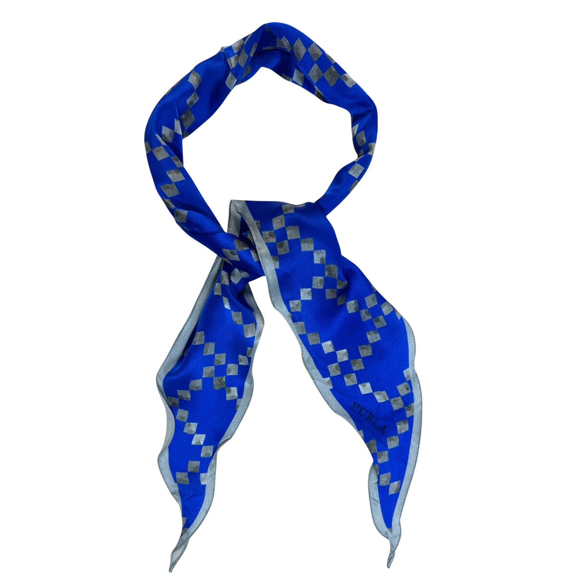 Furla Scarf Royal Blue Gray - Diamond Shape Silk Scarf FINAL SALE