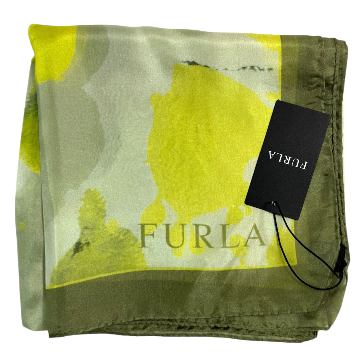 Furla Scarf Chartreuse Olive Floral Design - Square Silk Scarf