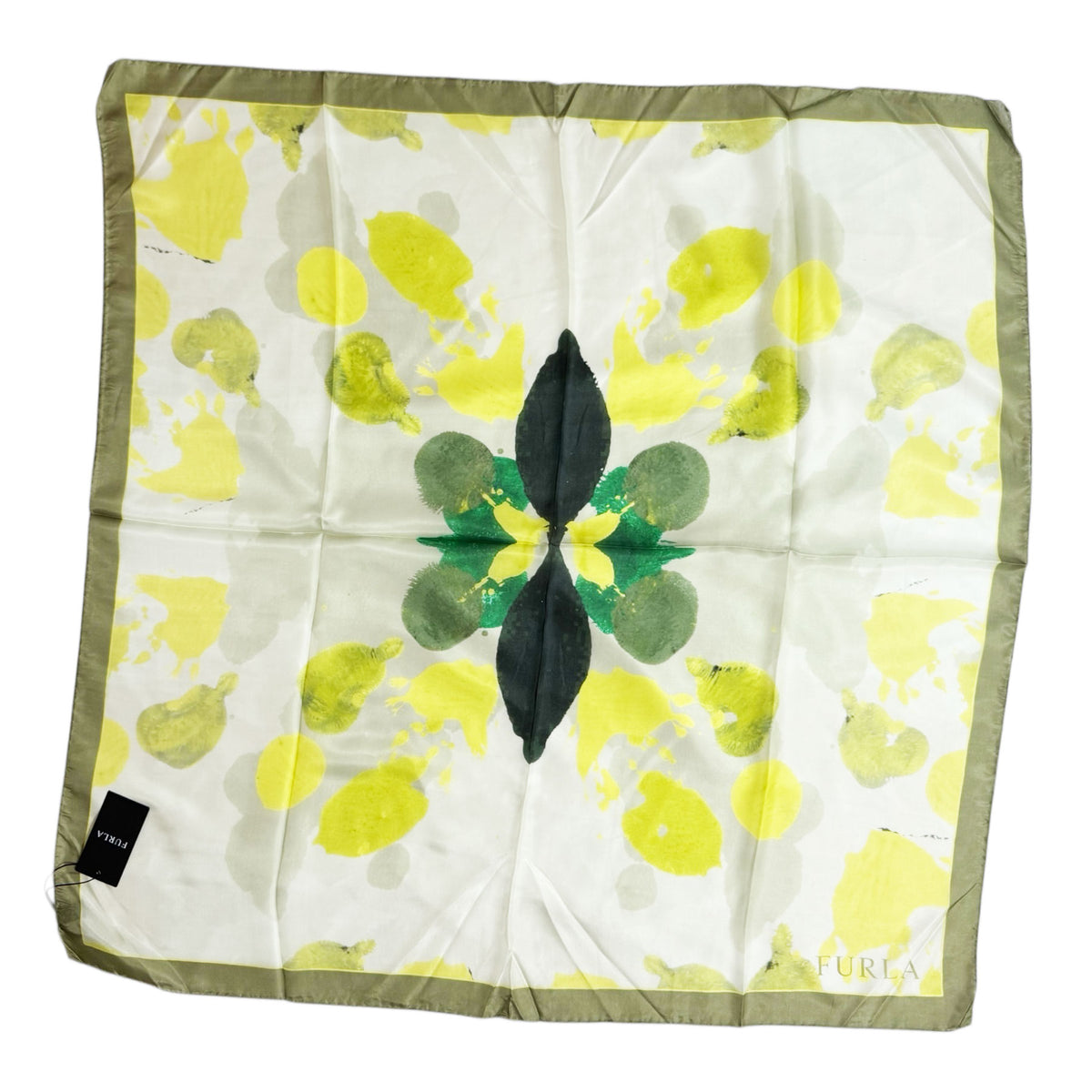 Furla Scarf Chartreuse Olive Floral Design - Square Silk Scarf