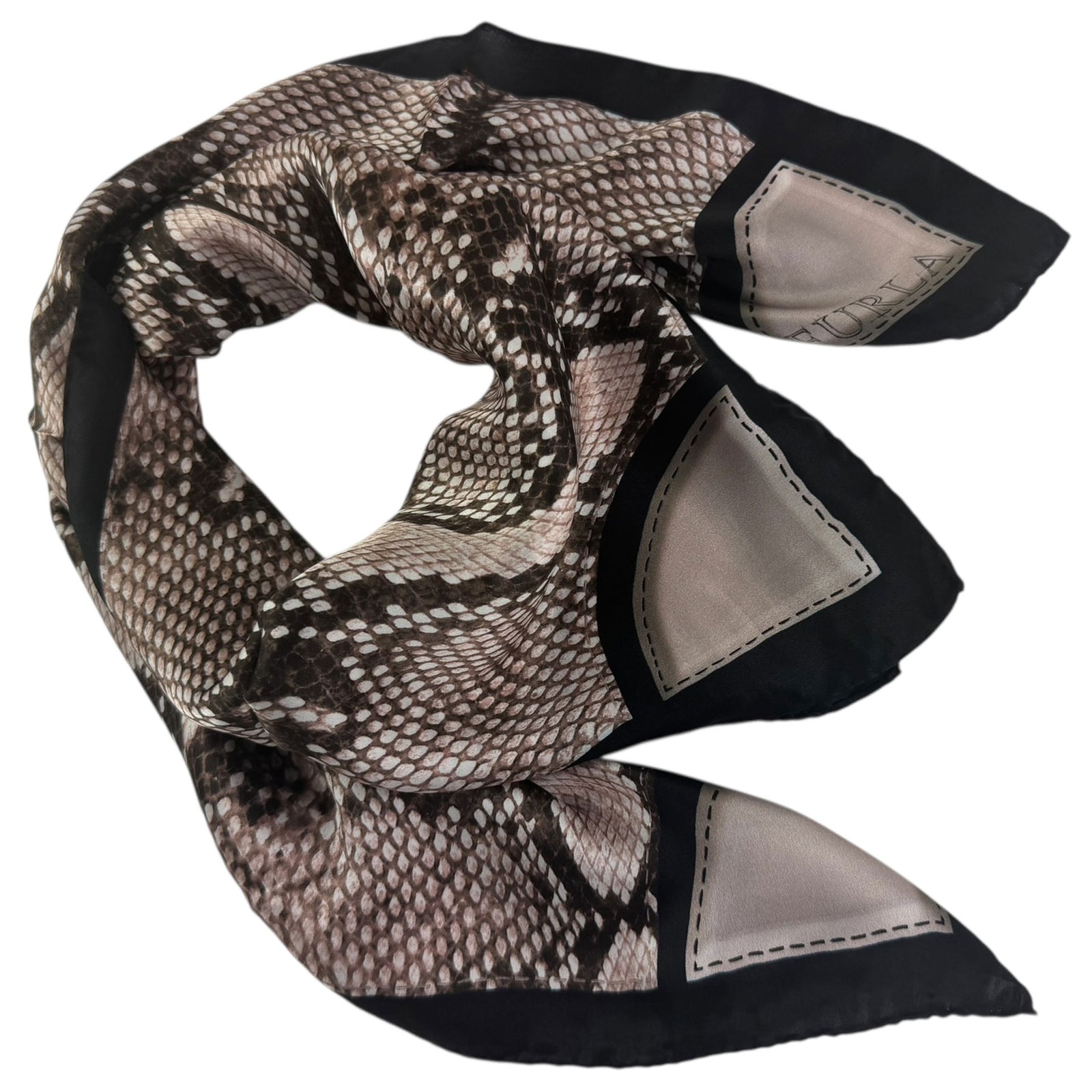 Furla Scarf Black Dark Brown Snakeskin - Square Silk Scarf