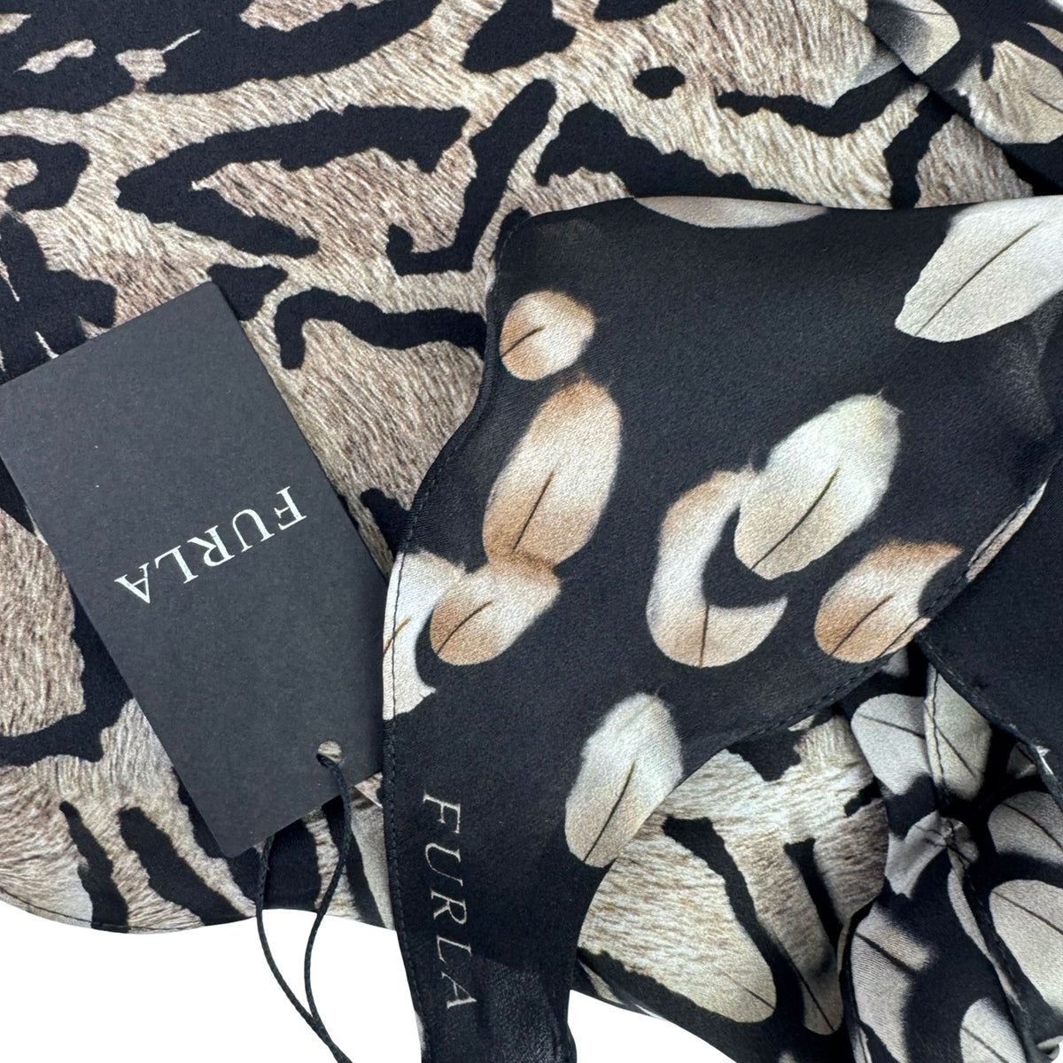 Furla Scarf Taupe Black Animal Print - Diamond Shape Silk Scarf SALE