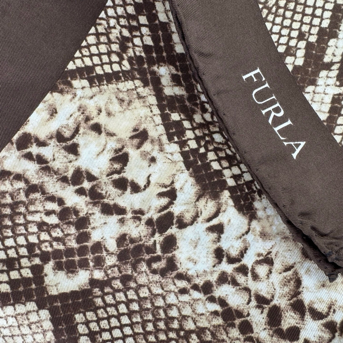 Furla Scarf Brown Snakeskin Design - Twill Silk Square Foulard