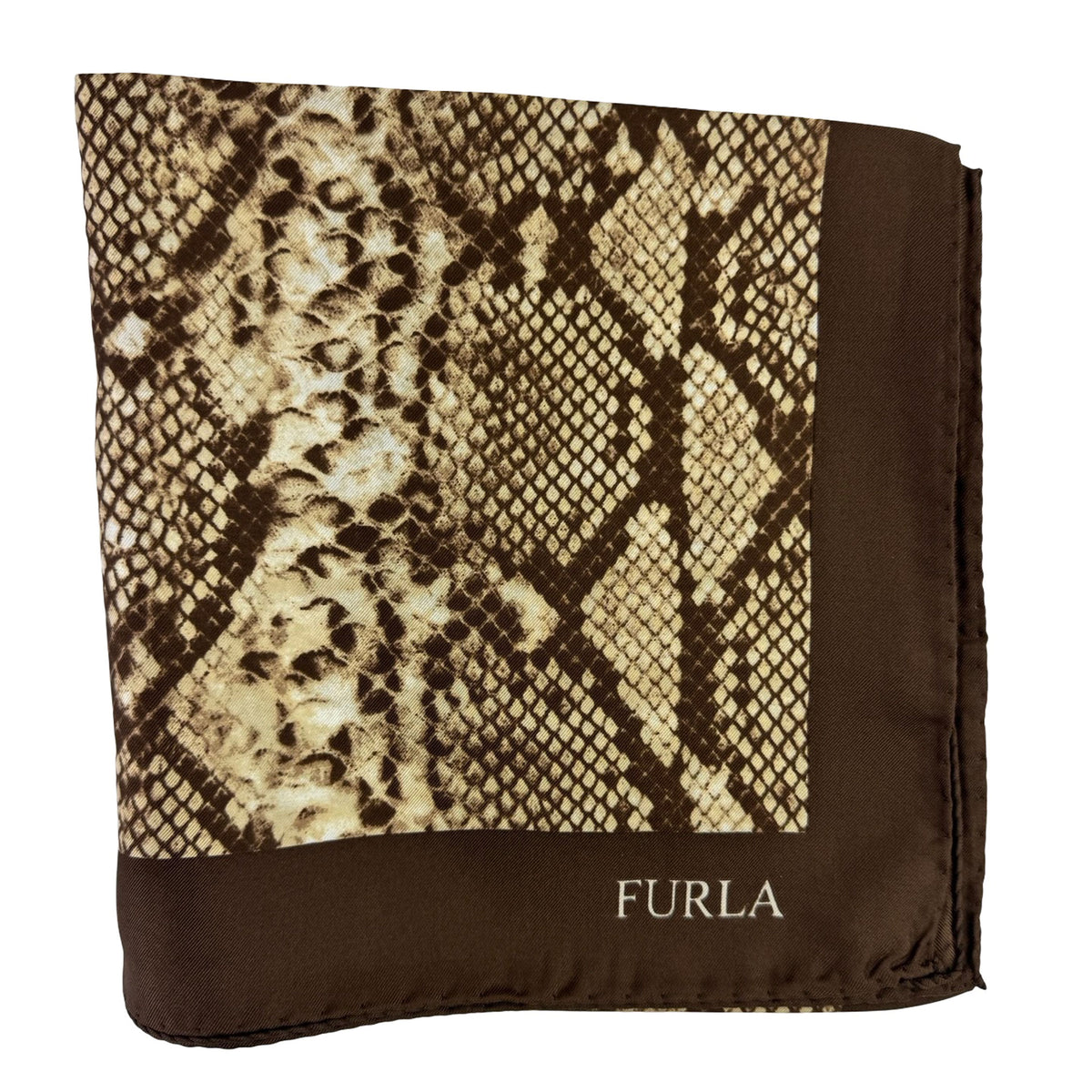 Furla Scarf Brown Snakeskin Design - Twill Silk Square Foulard