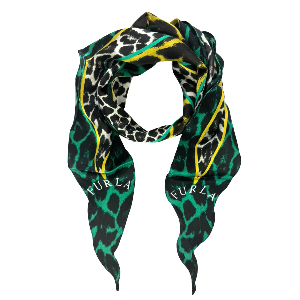 Furla Scarf Green Black - Diamond Shape Silk Neckerchief SALE