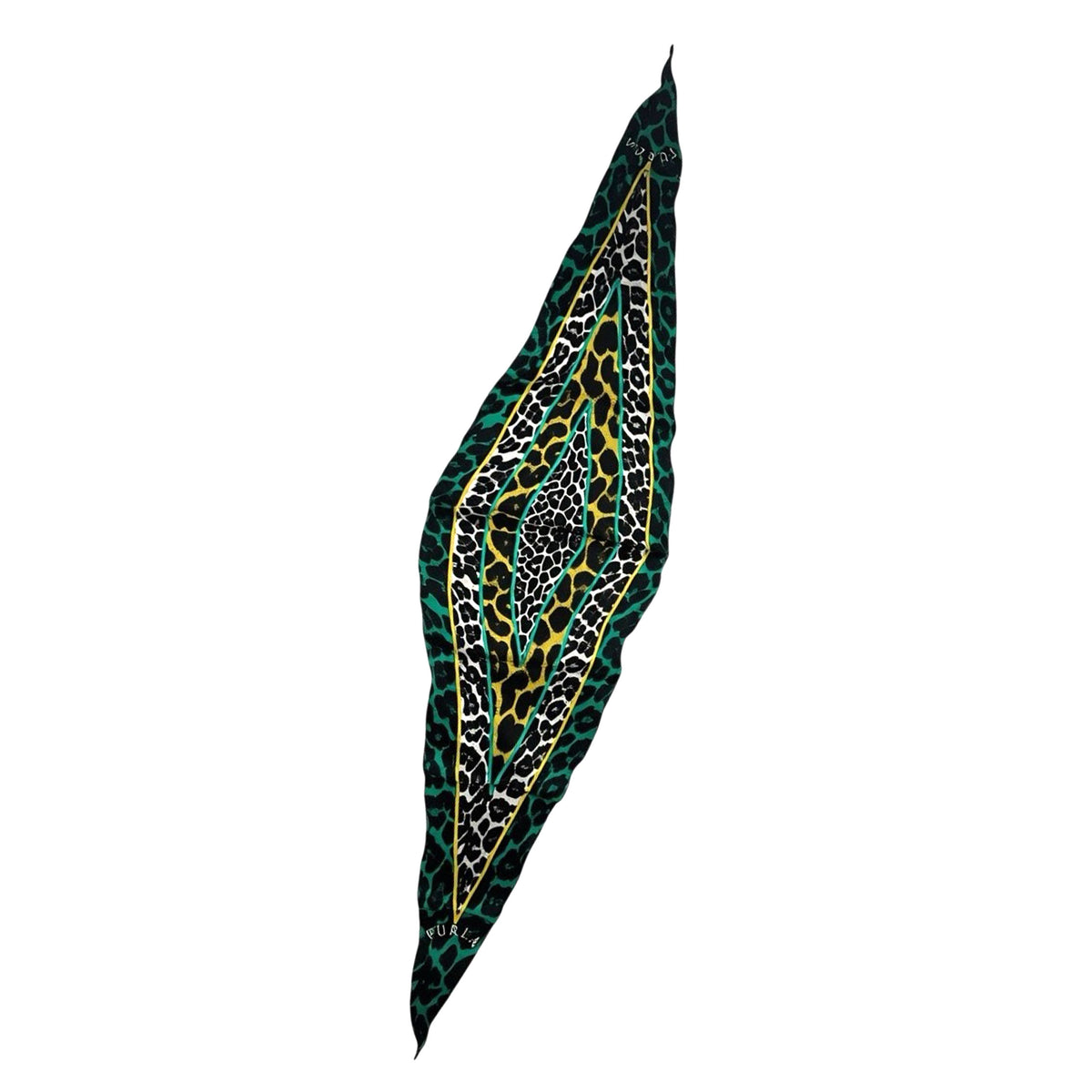 Furla Scarf Green Black Animal Print - Diamond Shape Silk Neckerchief SALE