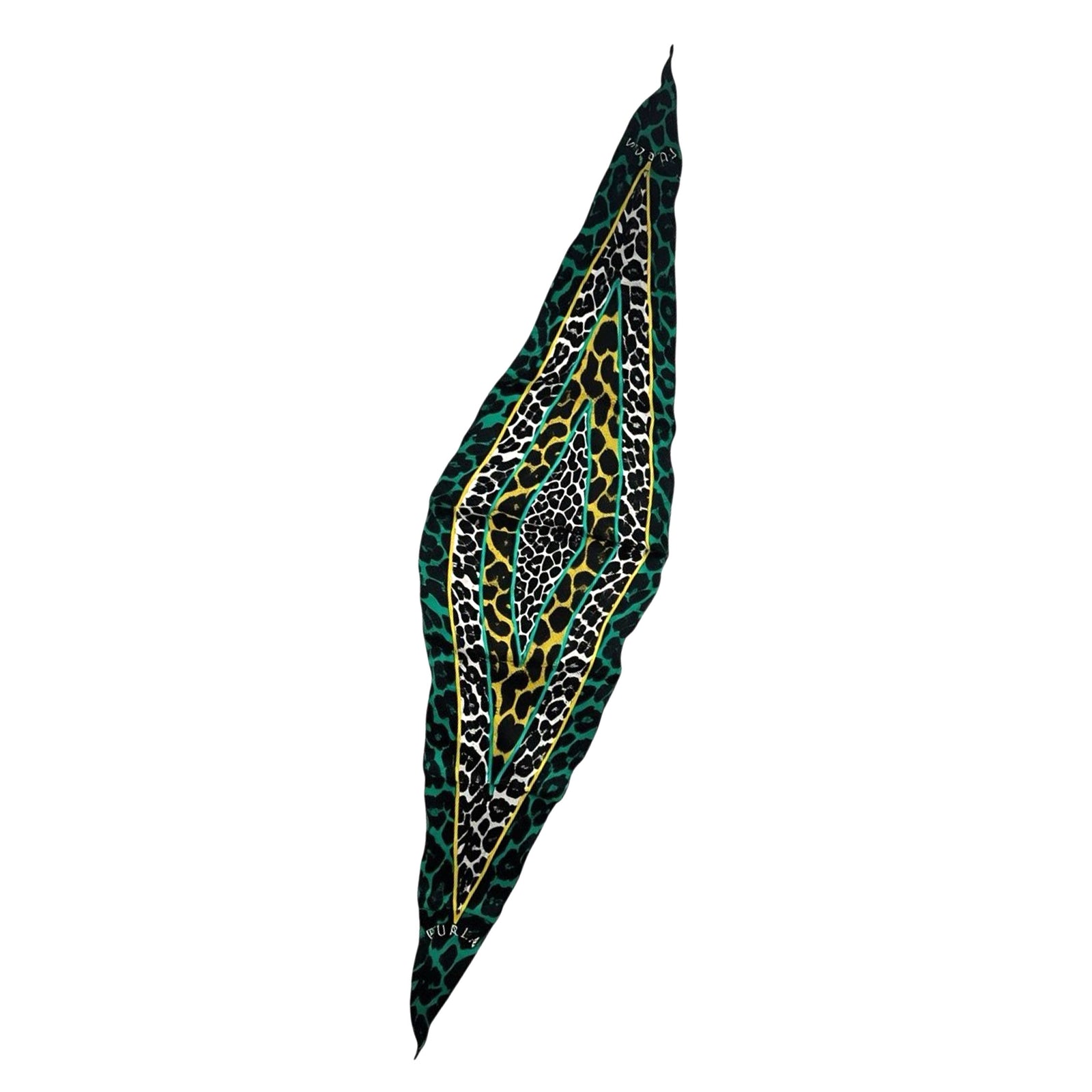 Furla Scarf Green Black - Diamond Shape Silk Neckerchief SALE