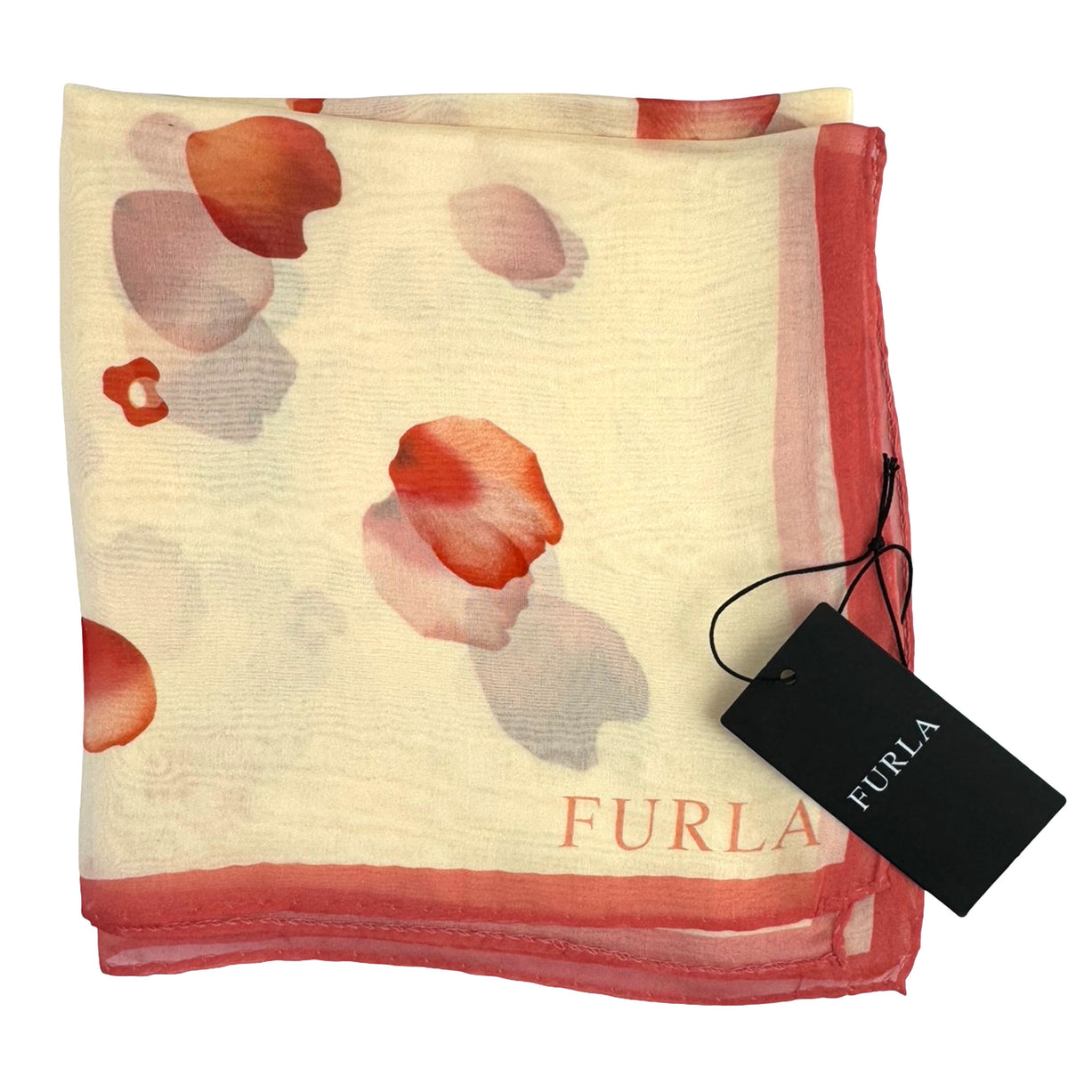 Furla Scarf Beige Pink Floral Spots - Light Weight Silk Square Foulard
