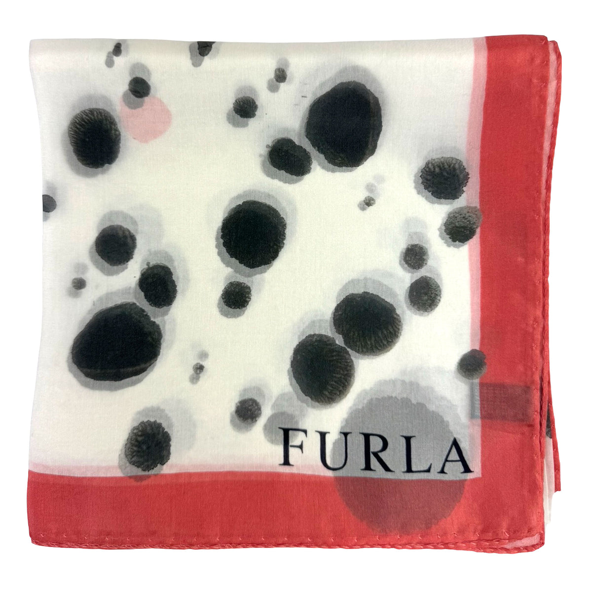 Furla Scarf White Black Pink Spots - Twill Silk Square Foulard