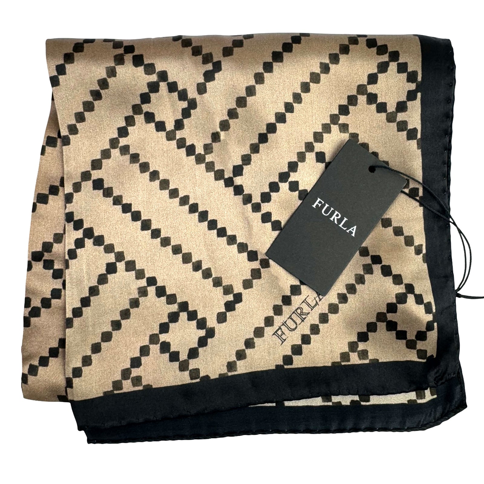 Furla Scarf Taupe Black Basketweave - Silk Square Foulard