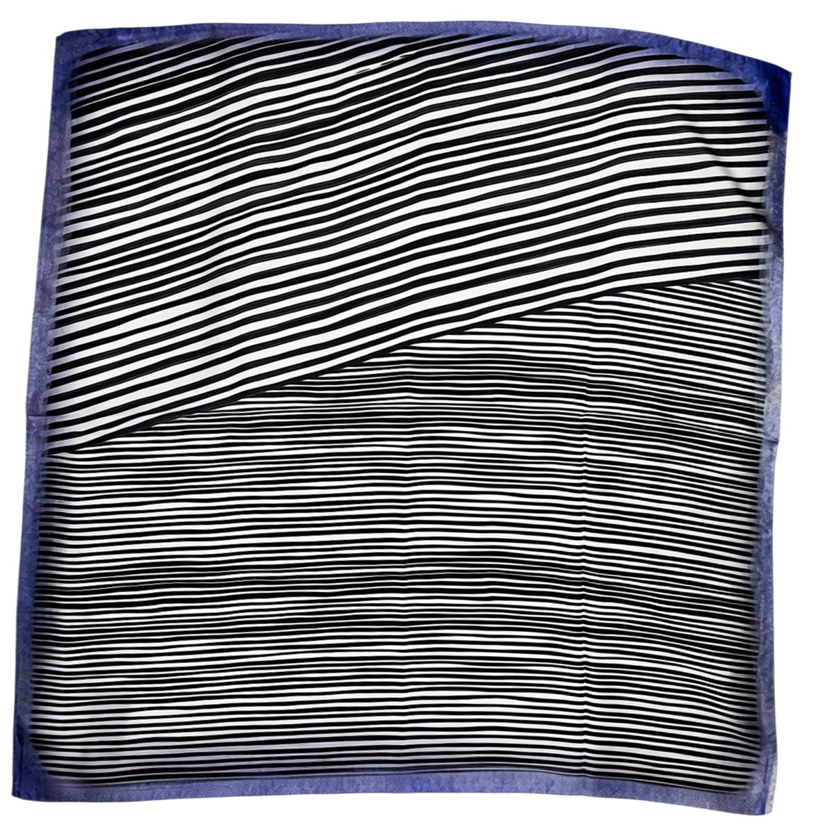 Furla Scarf White Black Stripes Royal Blue - Twill Silk Square Foulard