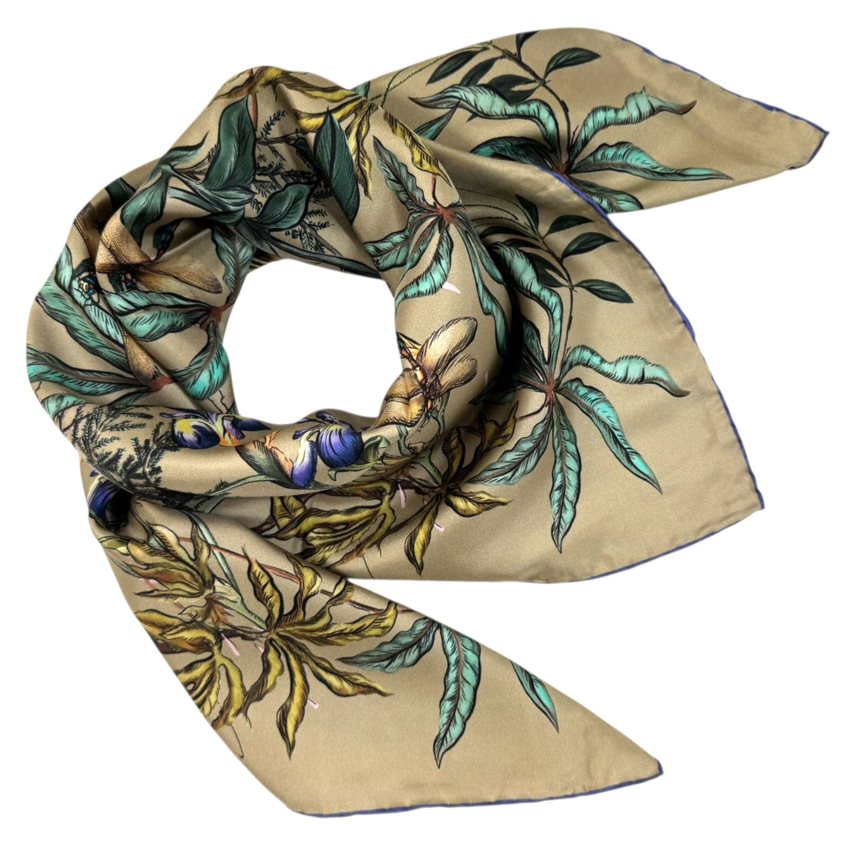 Givenchy Scarf Taupe Botanical Floral Dragonfly - Twill Silk Foulard SALE