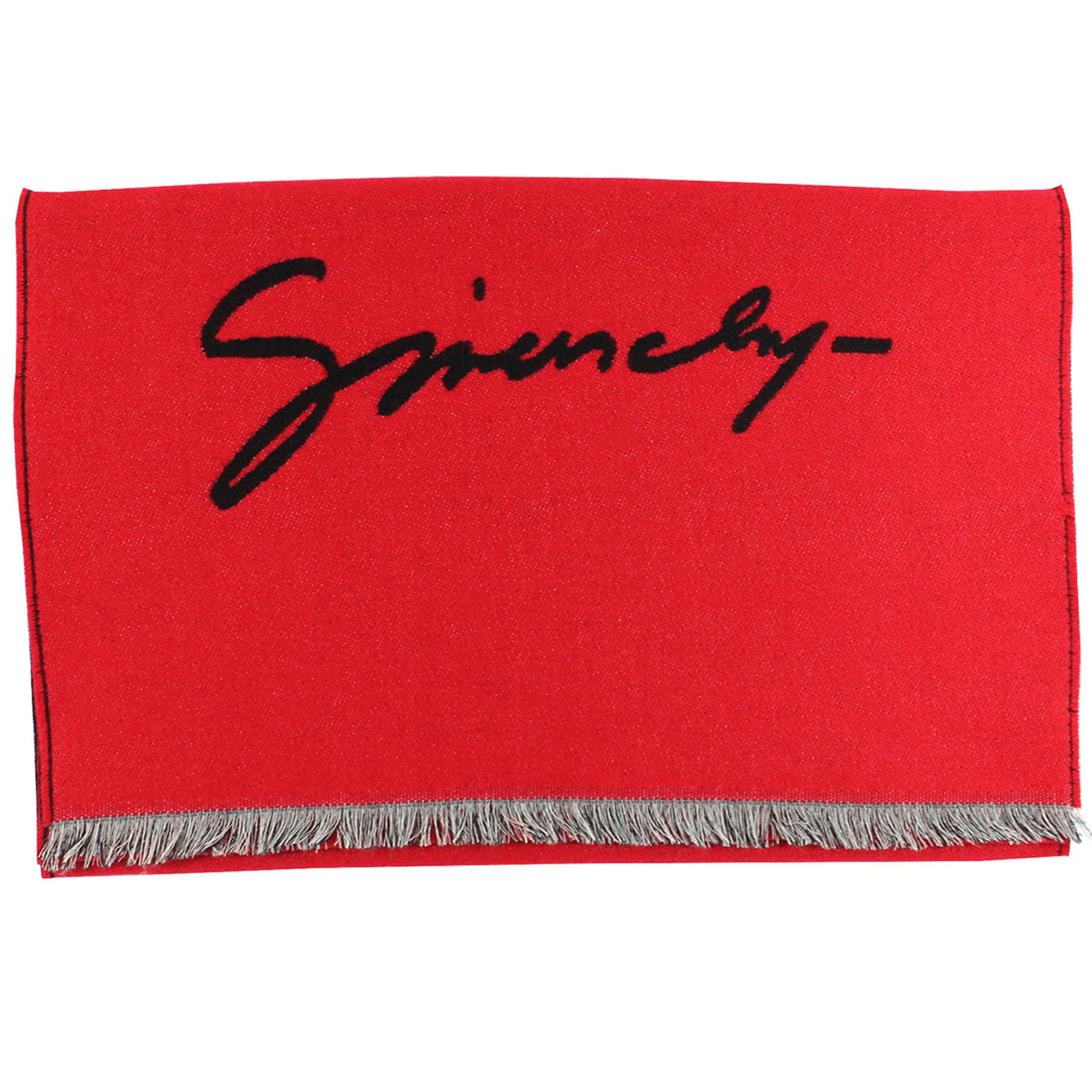 Givenchy Scarf Red Black Logo Design - Wool Silk Shawl