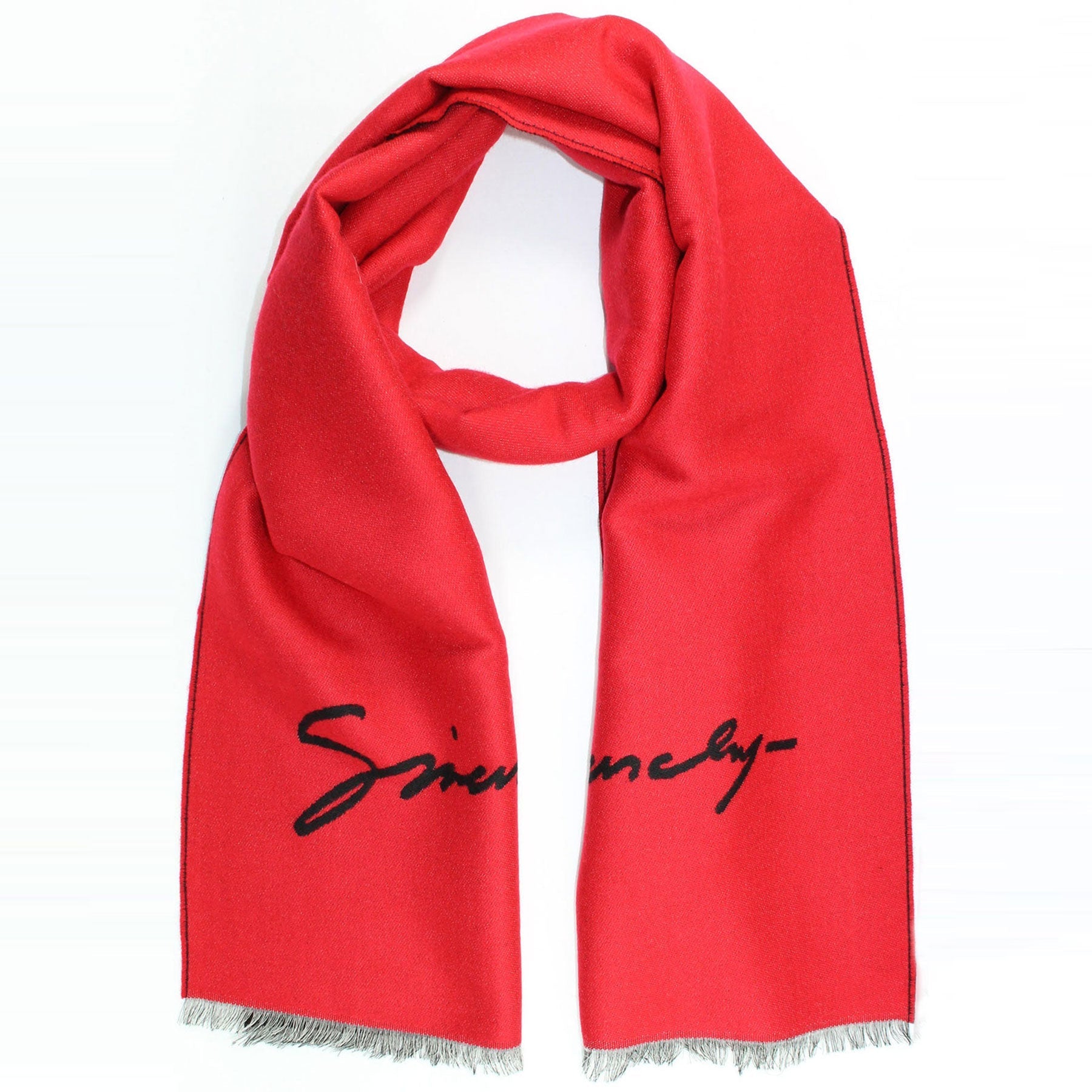 Givenchy Scarf Red Black Logo Design - Wool Silk Shawl