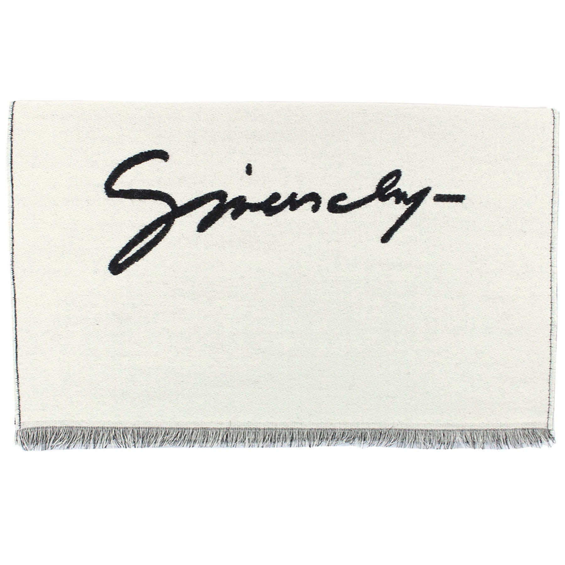 Givenchy Scarf White Black Logo Design - Wool Silk Shawl