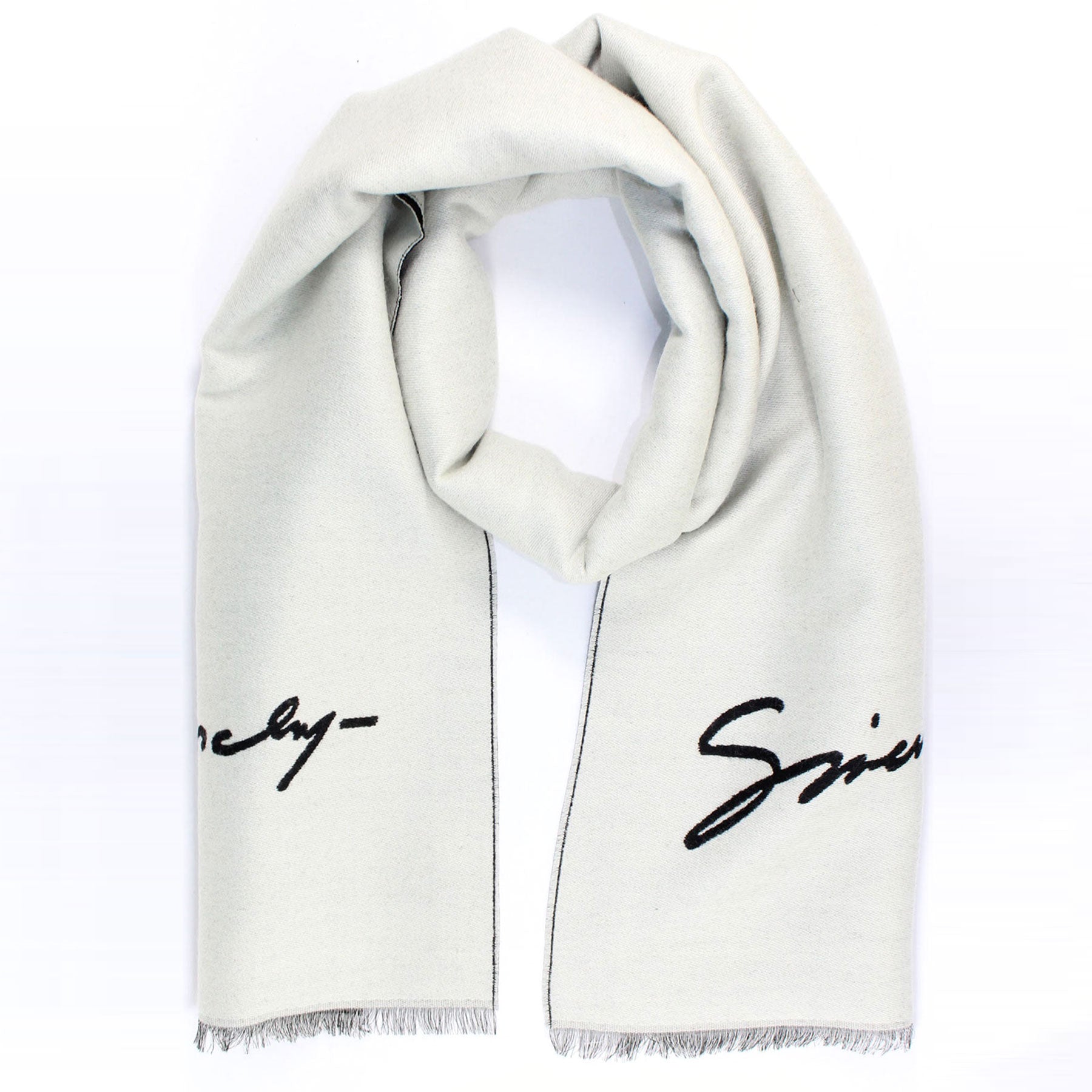Givenchy Scarf White Black Logo Design - Wool Silk Shawl