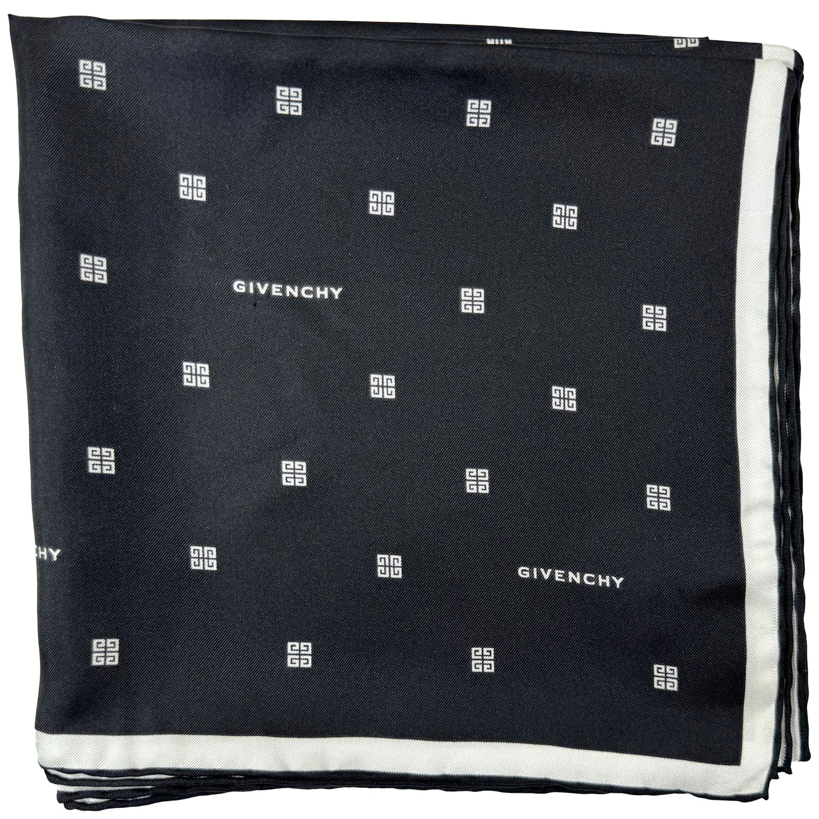 Givenchy Scarf Black 4G Design - Square Twill Silk Foulard 2024 Collection
