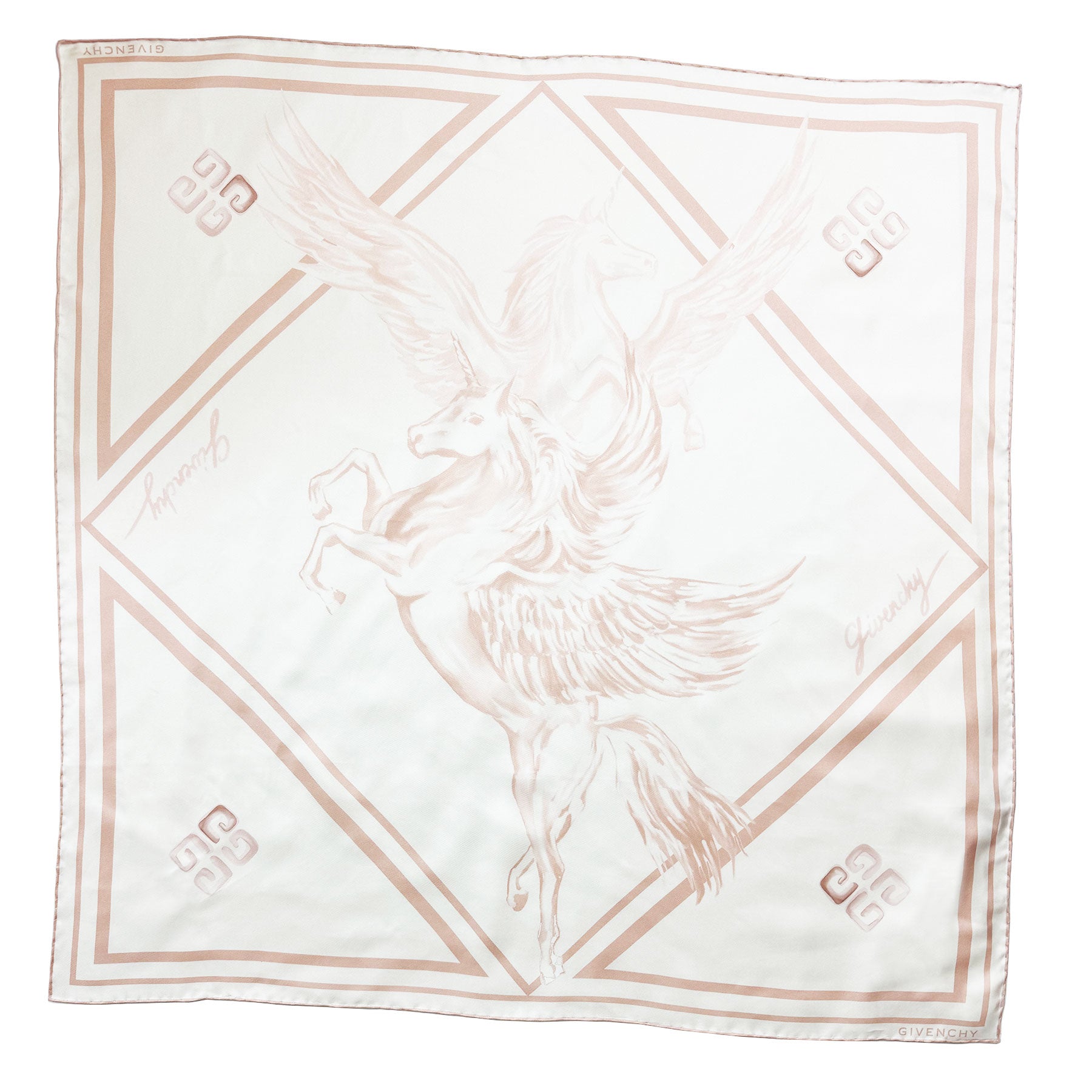 Givenchy Scarf White Dust Pink Pegasus Design - Square Twill Givenchy Scarf White Dust Pink Pegasus Design - Square Twill