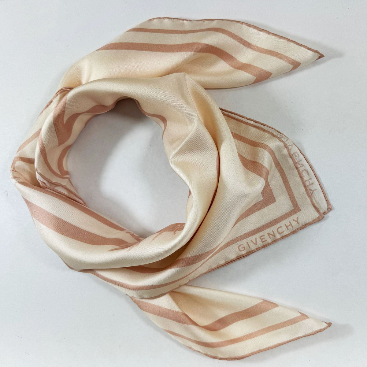 Givenchy Scarf Beige Brown Design - Square Twill Silk Foulard