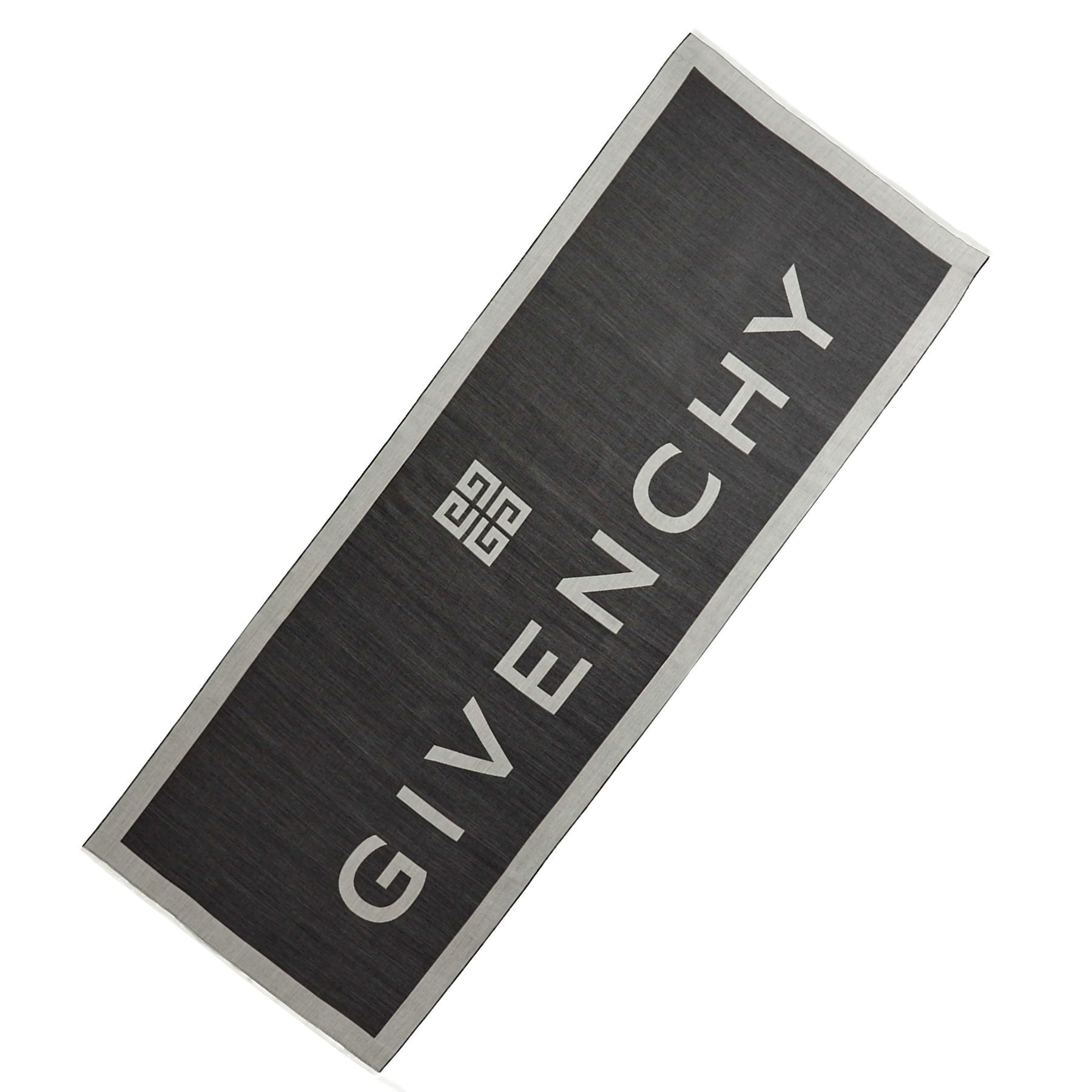 Givenchy Scarf Black Gray Logo Design - Lightweight Wool