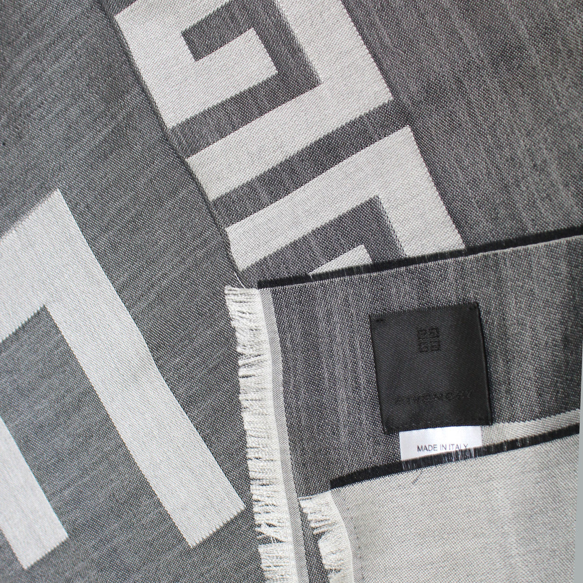 Givenchy Scarf Black Gray Logo Design - Lightweight Wool Silk Shawl