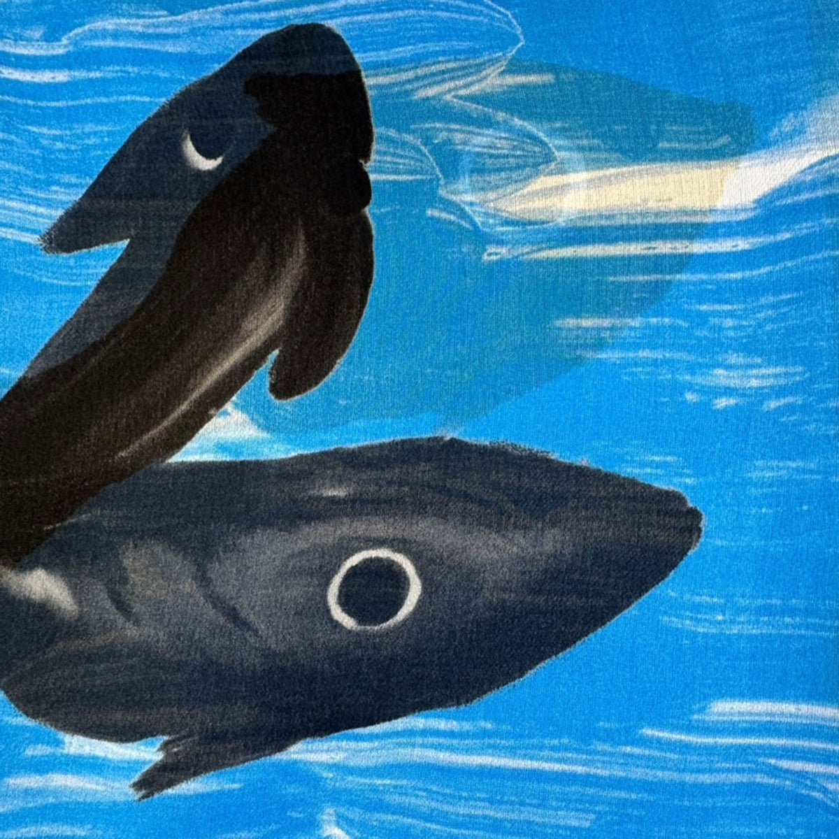 Givenchy Scarf Blue Black Fish Design - Chiffon Silk Shawl