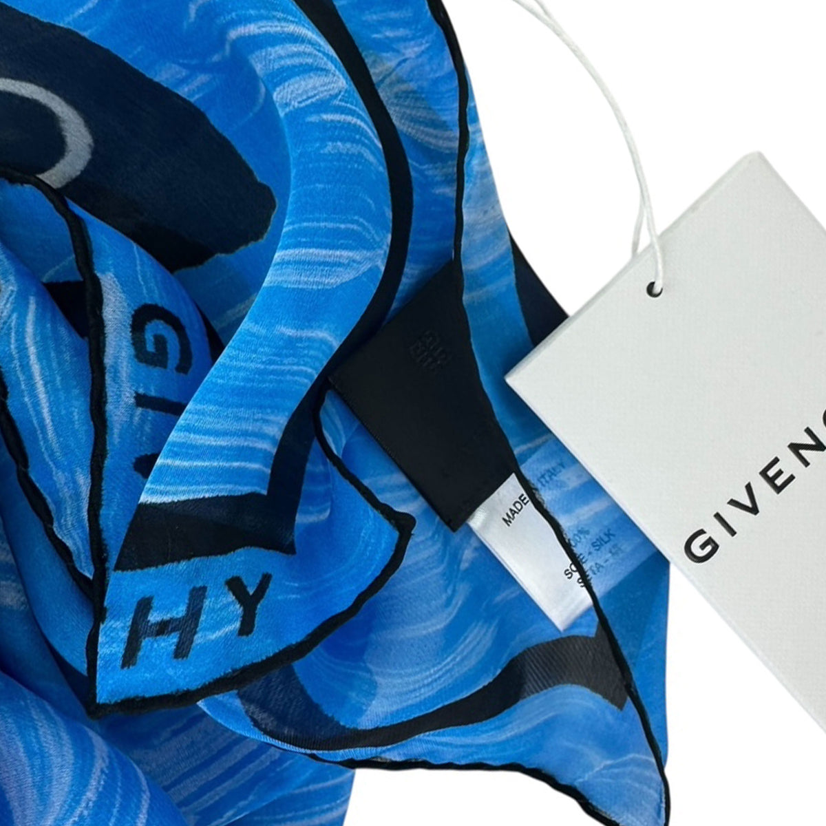Givenchy Scarf Blue Black Fish Design - Chiffon Silk Shawl