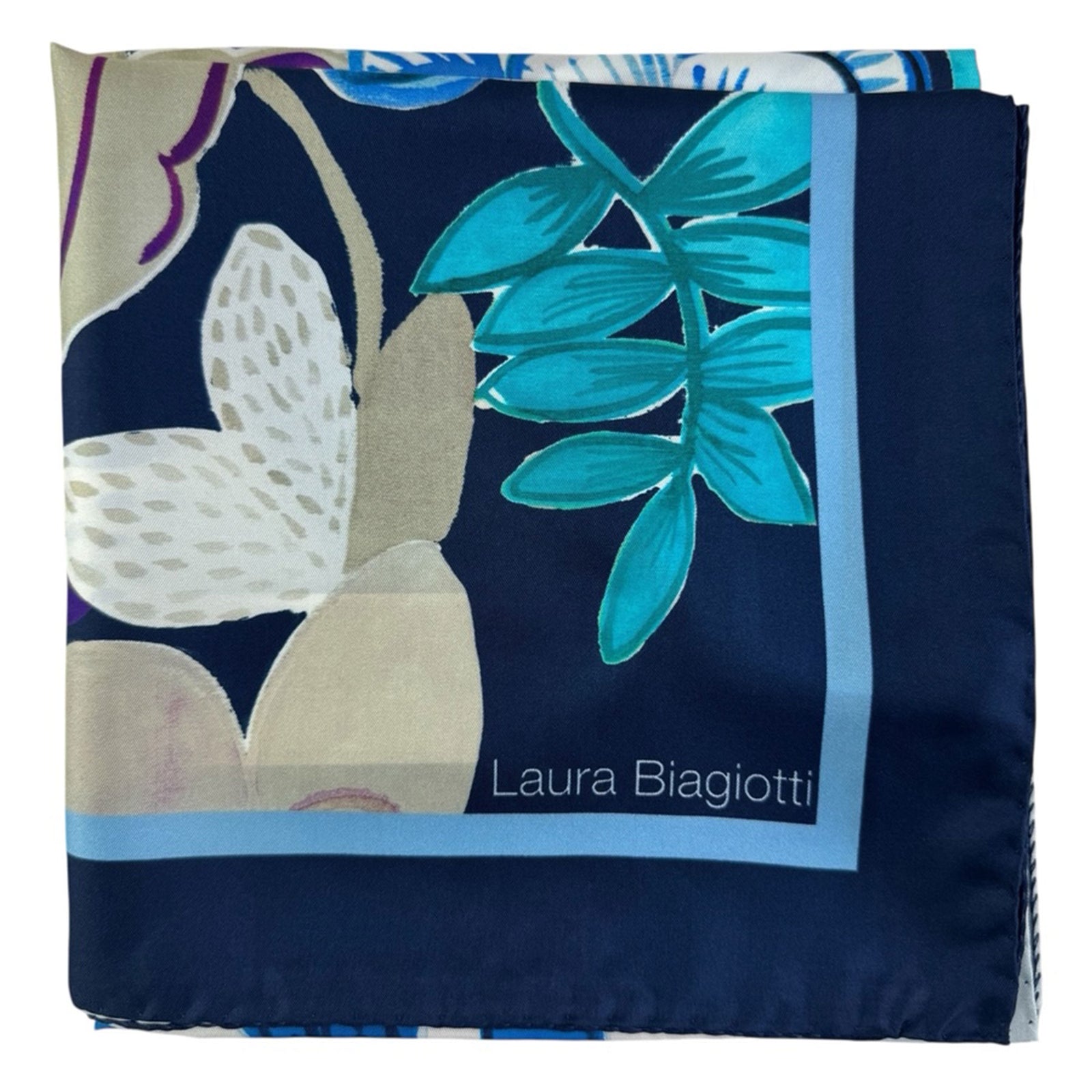 Silk Scarf Blue Abstract Floral 