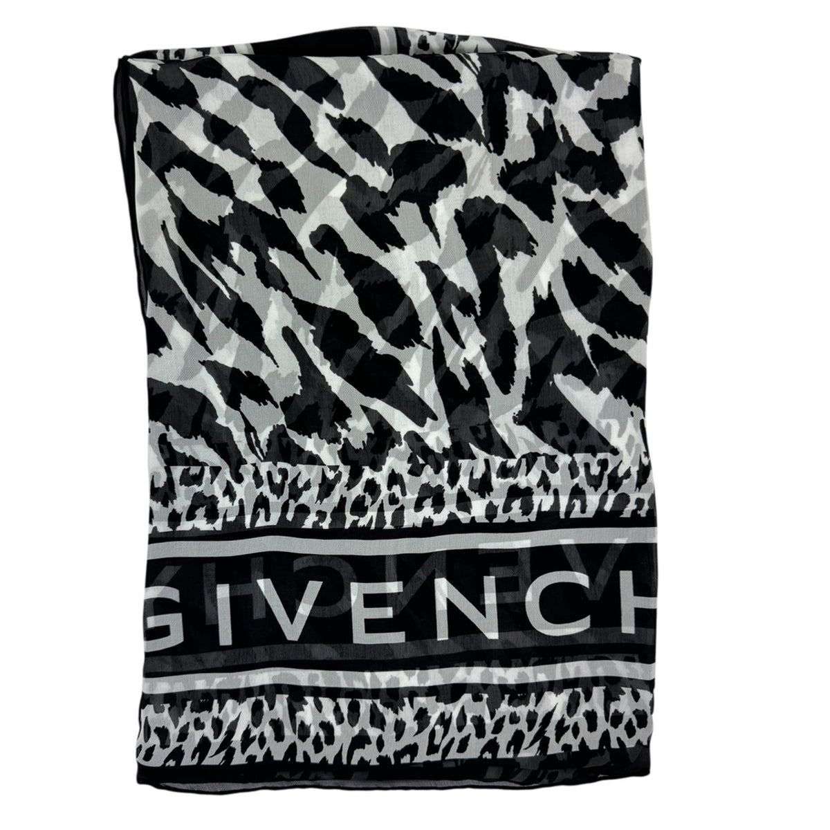 Givenchy Scarf Black White Floral Design - Chiffon Silk Shawl