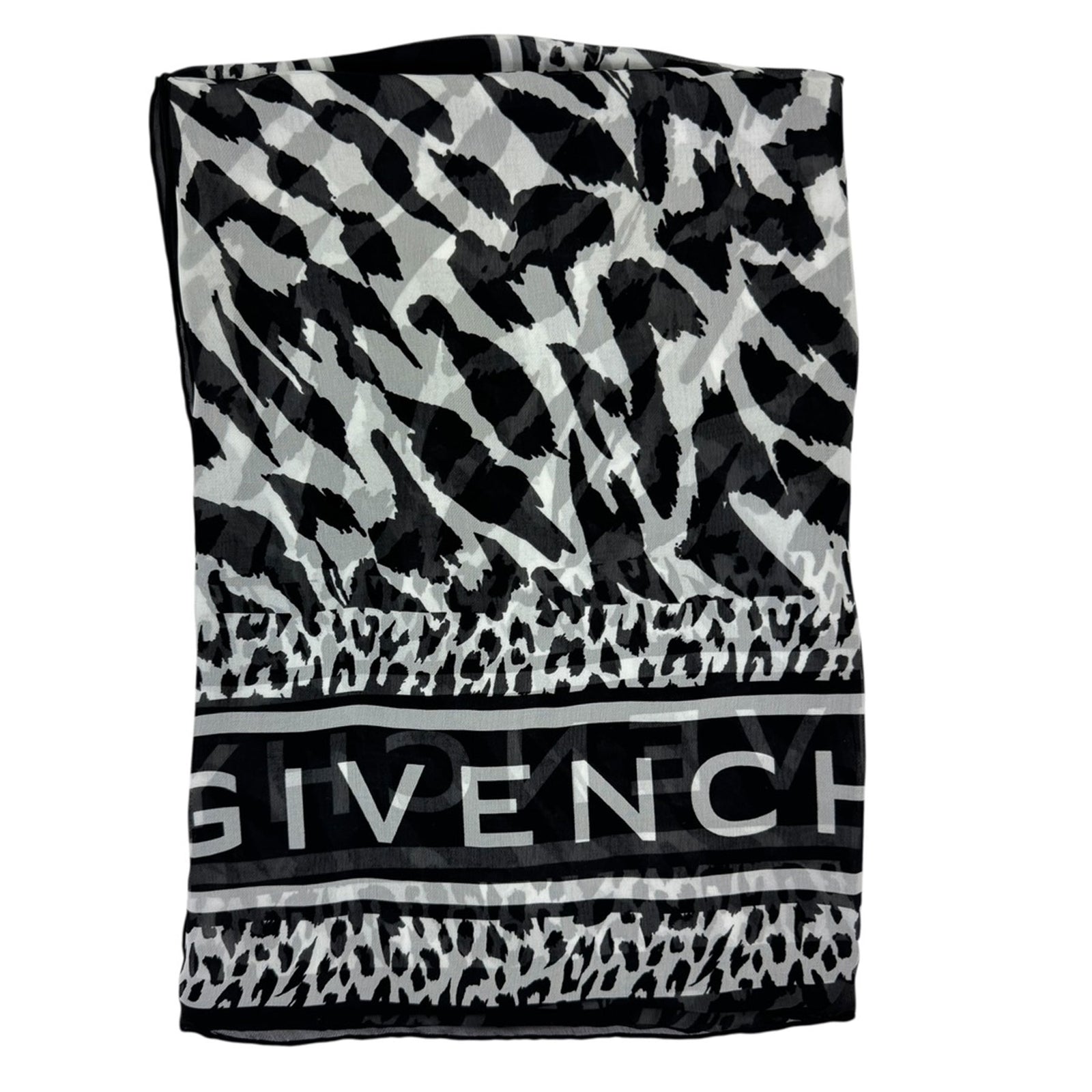 Givenchy Scarf Black White Floral Design - Chiffon Silk Shawl