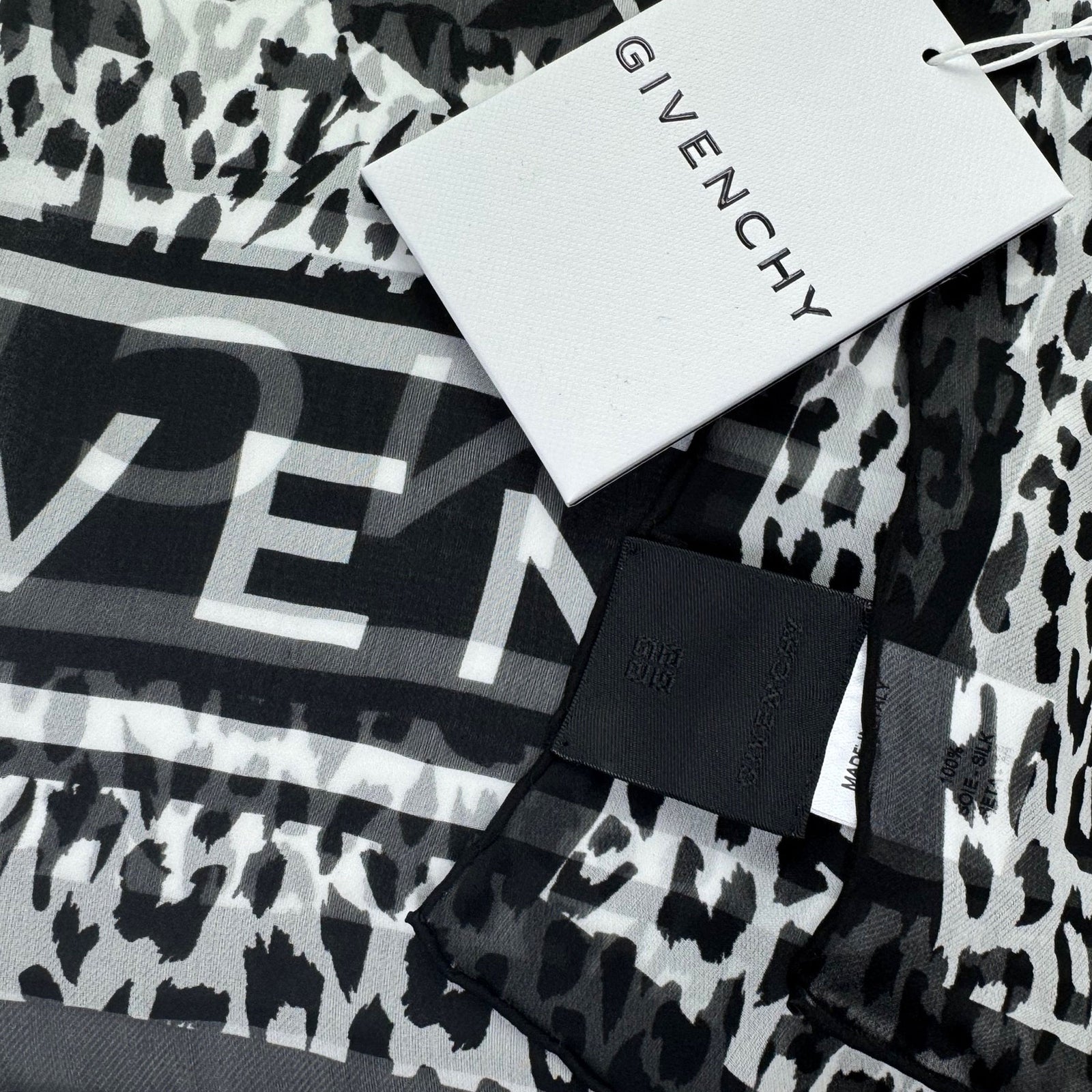 Givenchy Scarf Black White Floral Design - Chiffon Silk Shawl