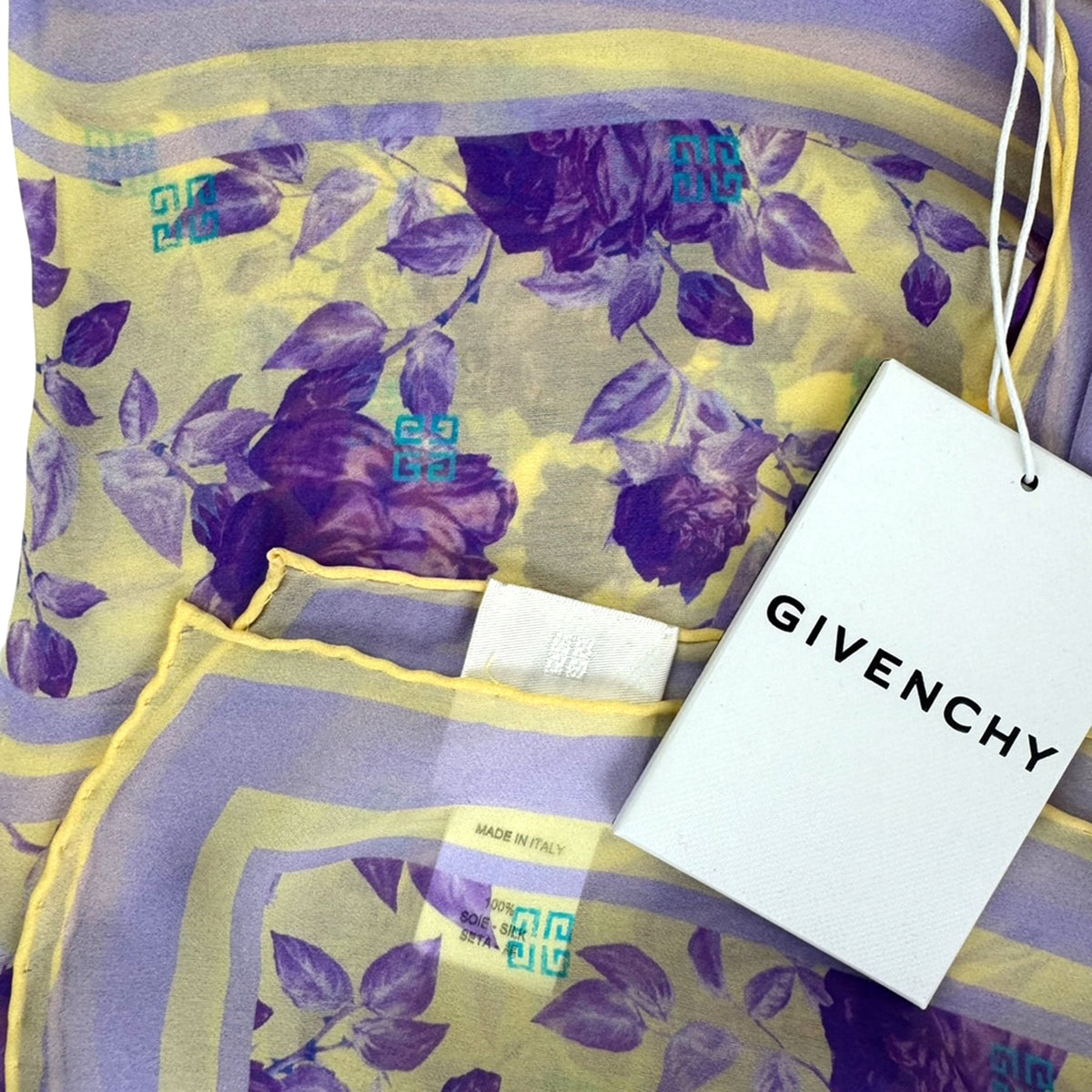 Givenchy Scarf Yellow Purple Roses Floral Design - Chiffon Silk Shawl