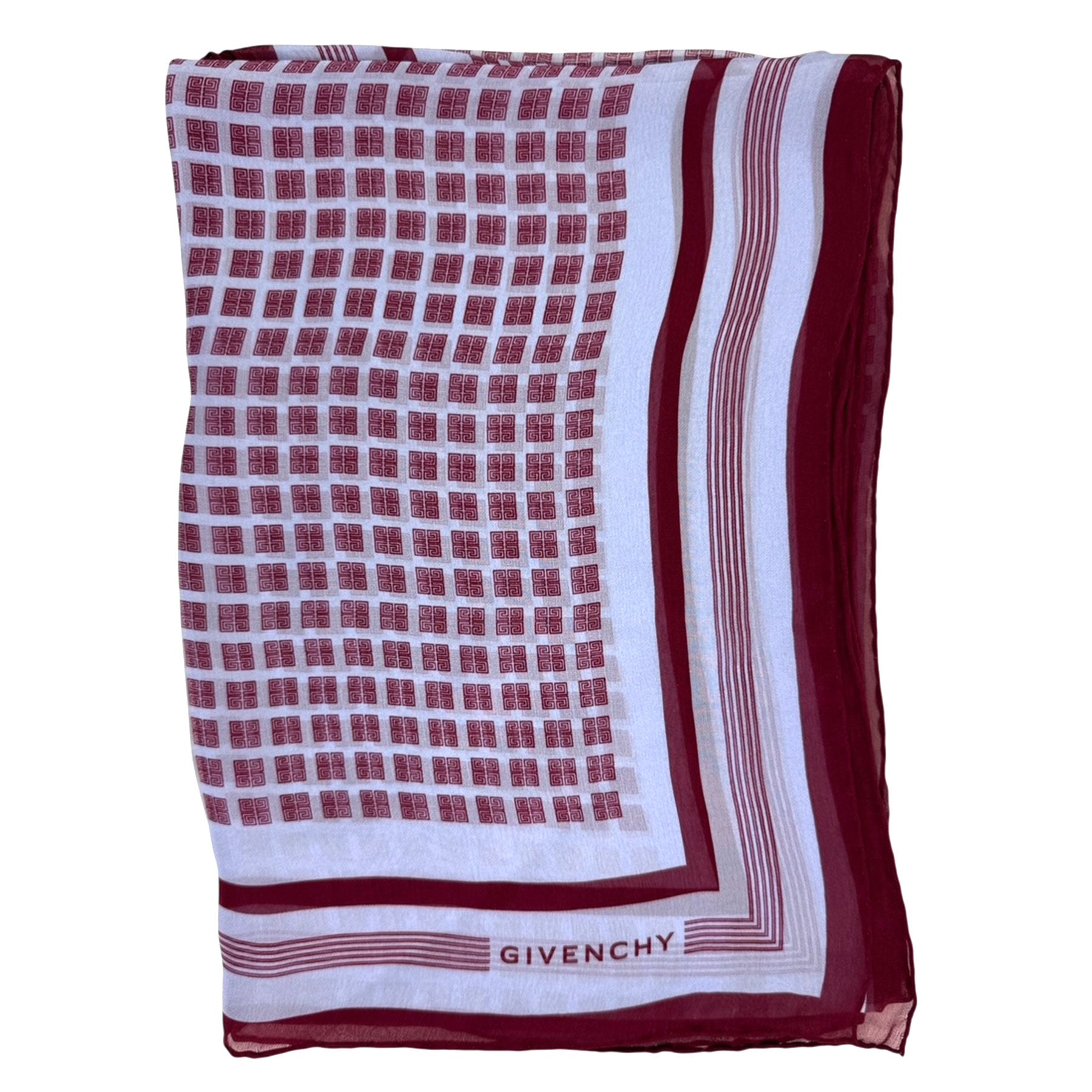 Givenchy Scarf Maroon Lavender 4G Logo Design - Chiffon Silk Shawl