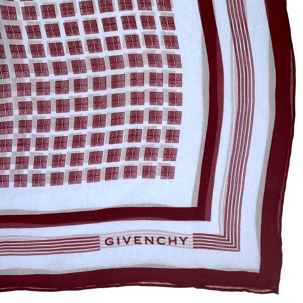 Givenchy Scarf Maroon Lavender 4G Logo Design - Chiffon Silk Shawl