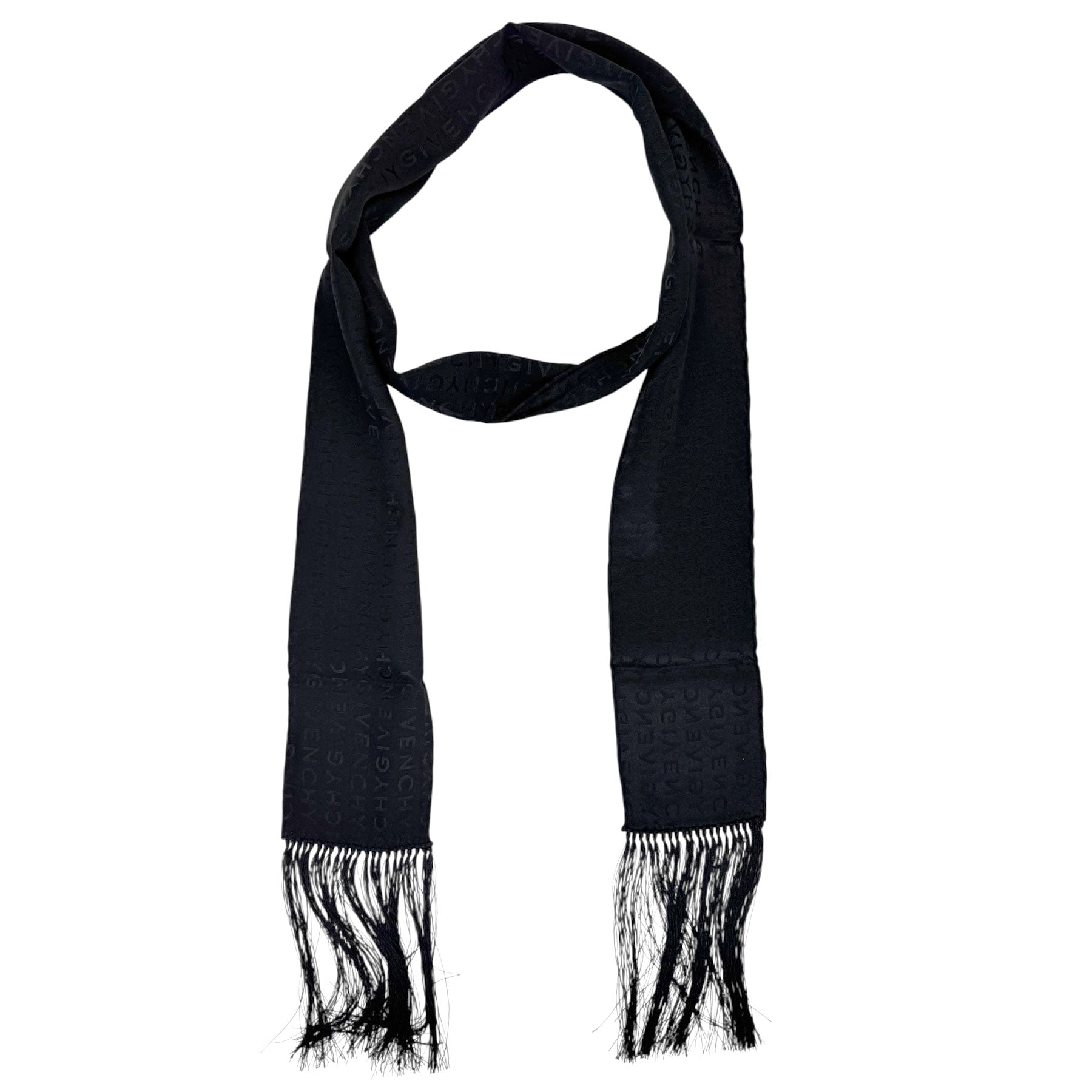 Givenchy Scarf Black Scarf - Long Fringe - Skinny Satin Silk Shawl