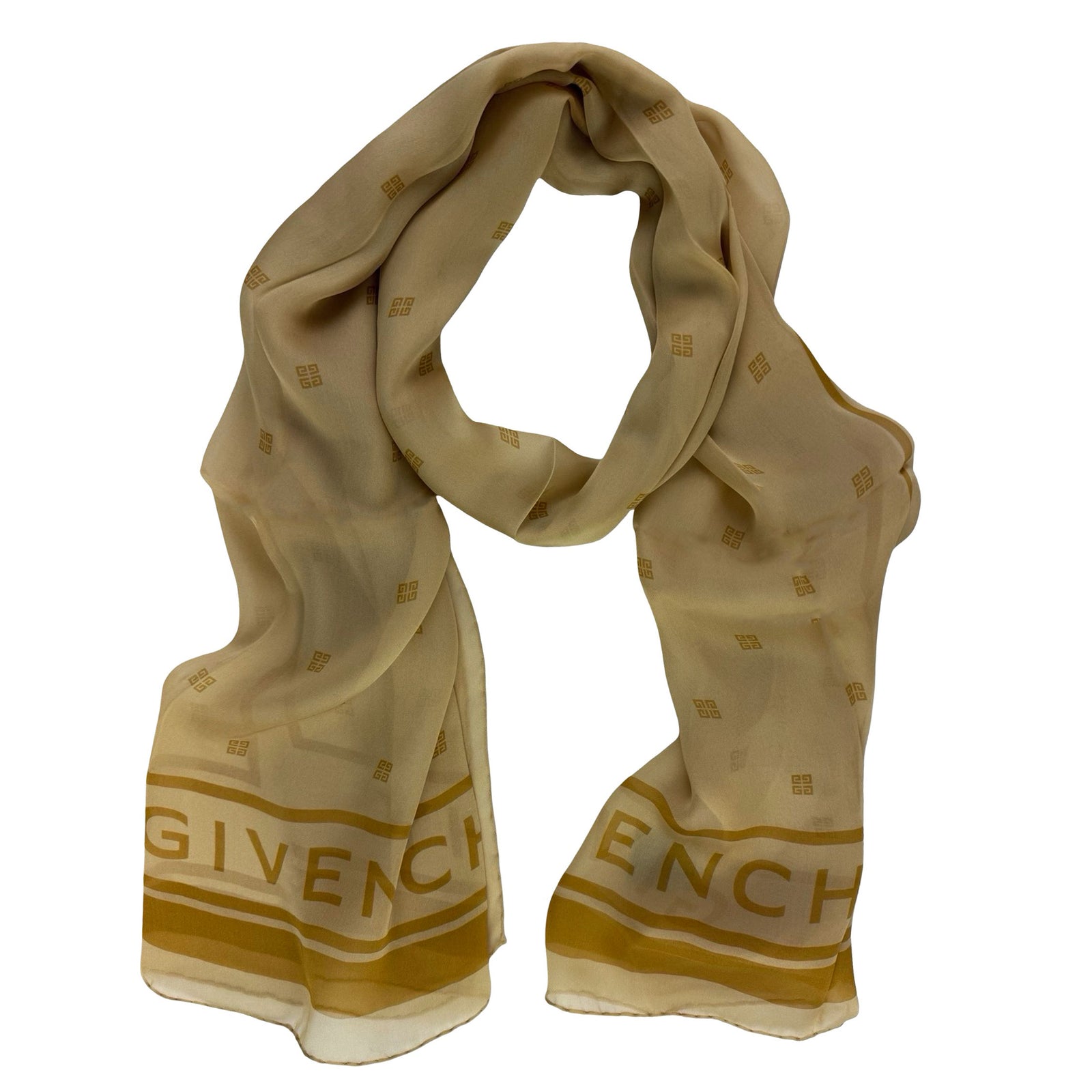 Givenchy Scarf Beige Brown 4G Logo Design - Chiffon Silk Shawl