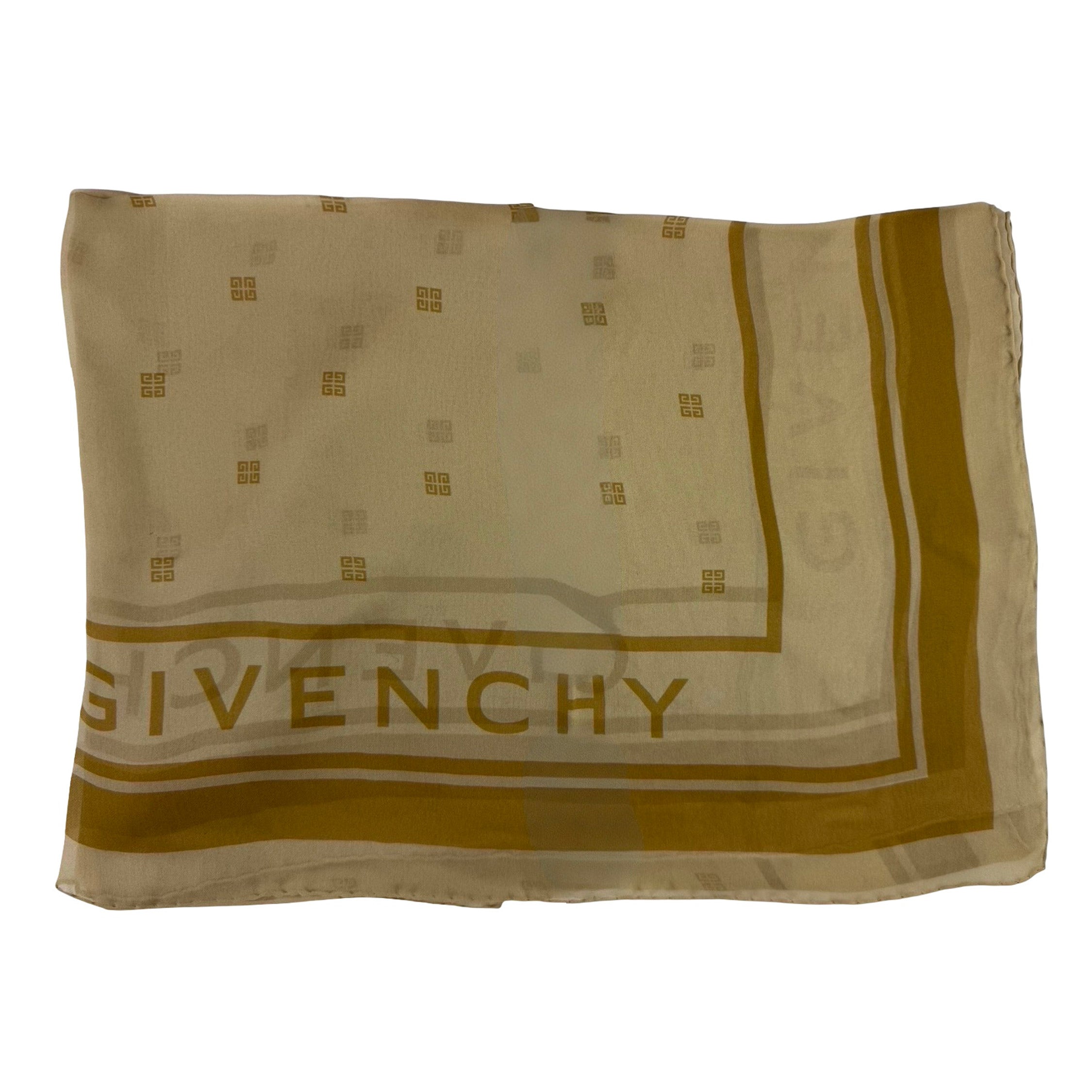 Givenchy Scarf Beige Olive-Brown 4G Logo Design - Chiffon Silk