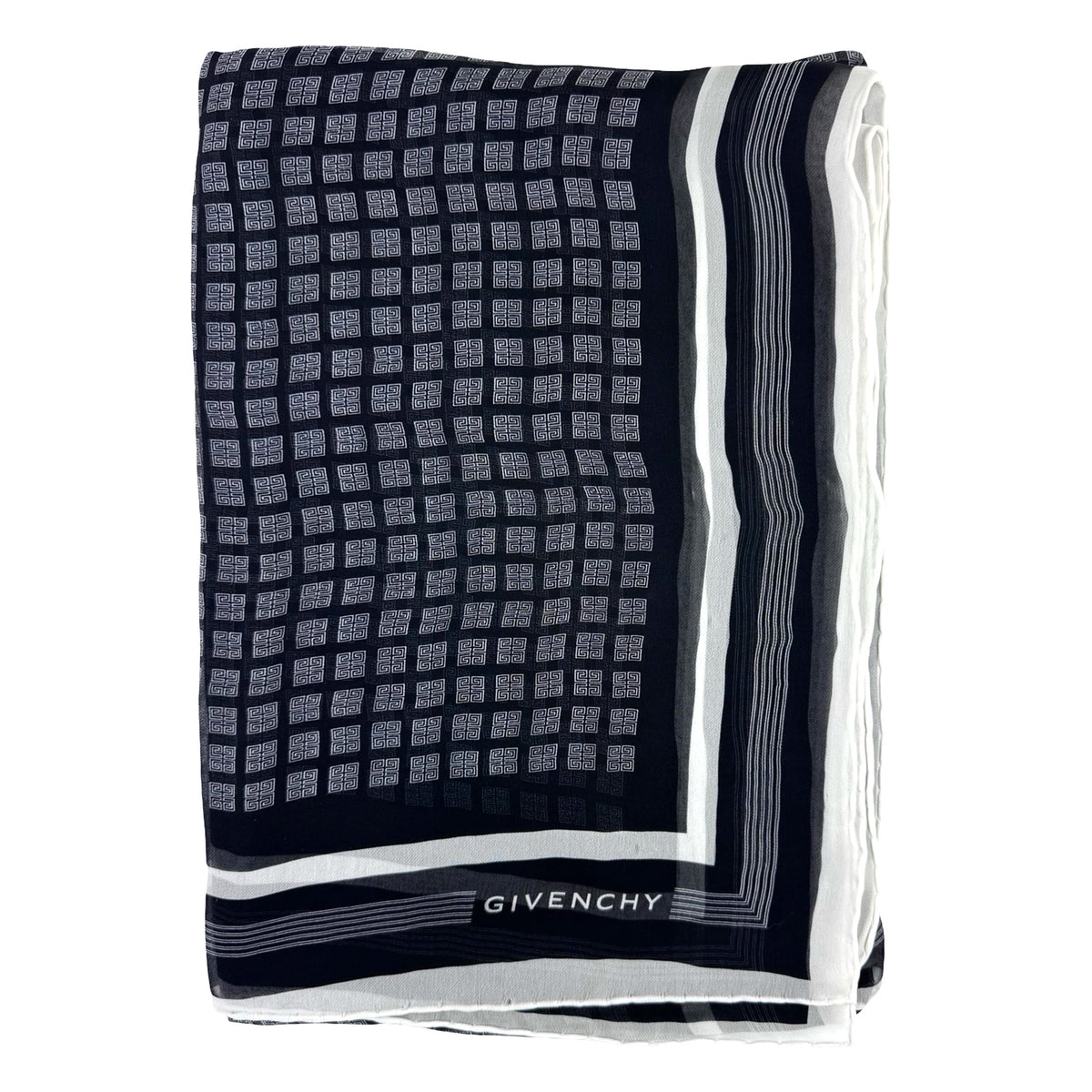 Givenchy Scarf Black White 4G Logo Design - Chiffon Silk Shawl