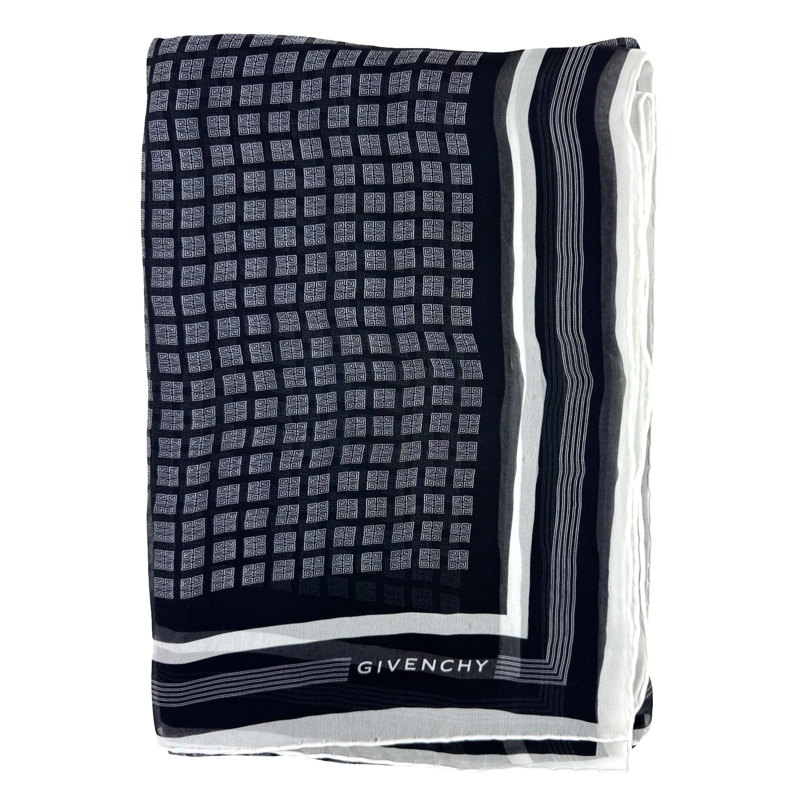Givenchy Scarf Black White 4G Logo Design - Chiffon Silk Shawl
