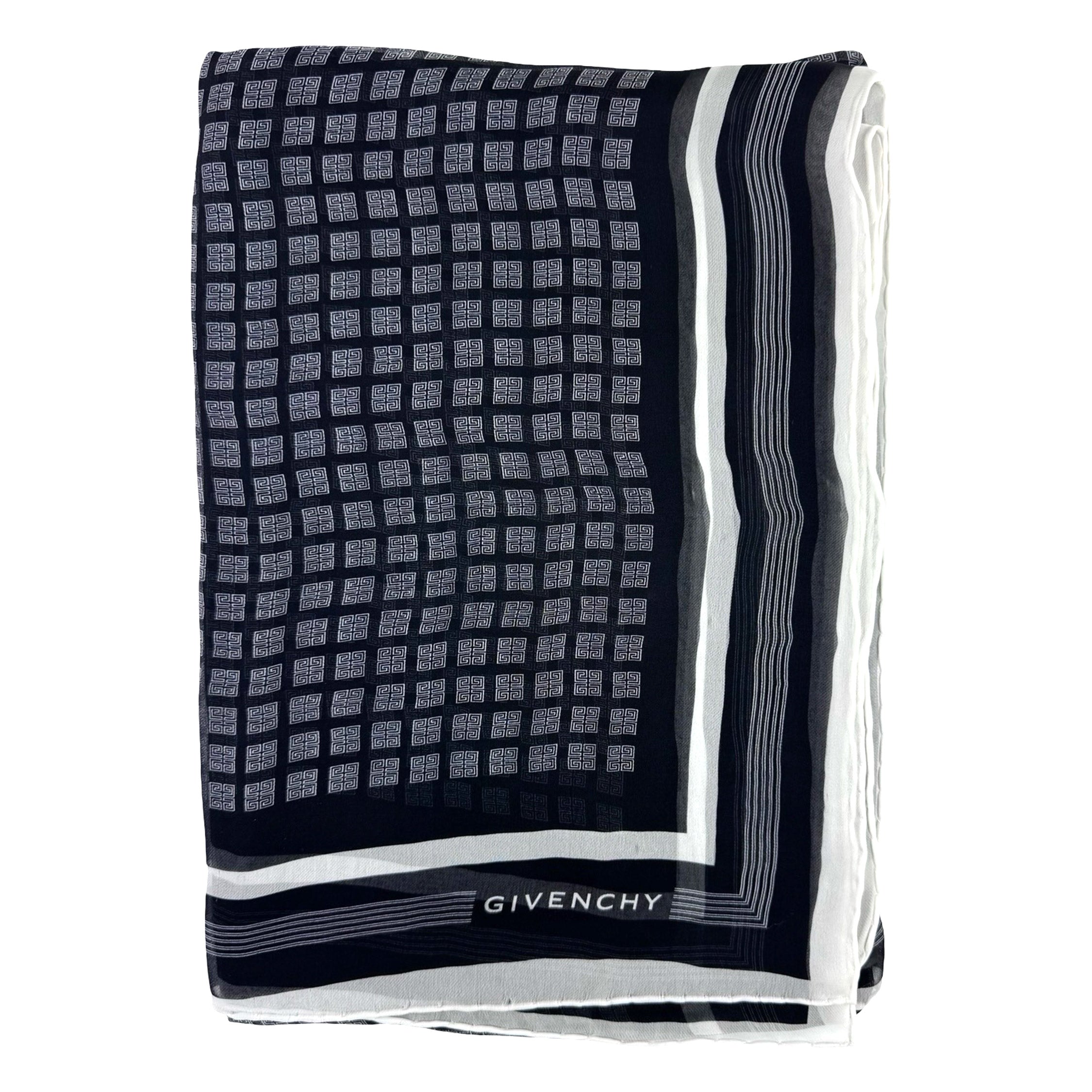 Givenchy Scarf Black White 4G Logo Design - Chiffon Silk Shawl