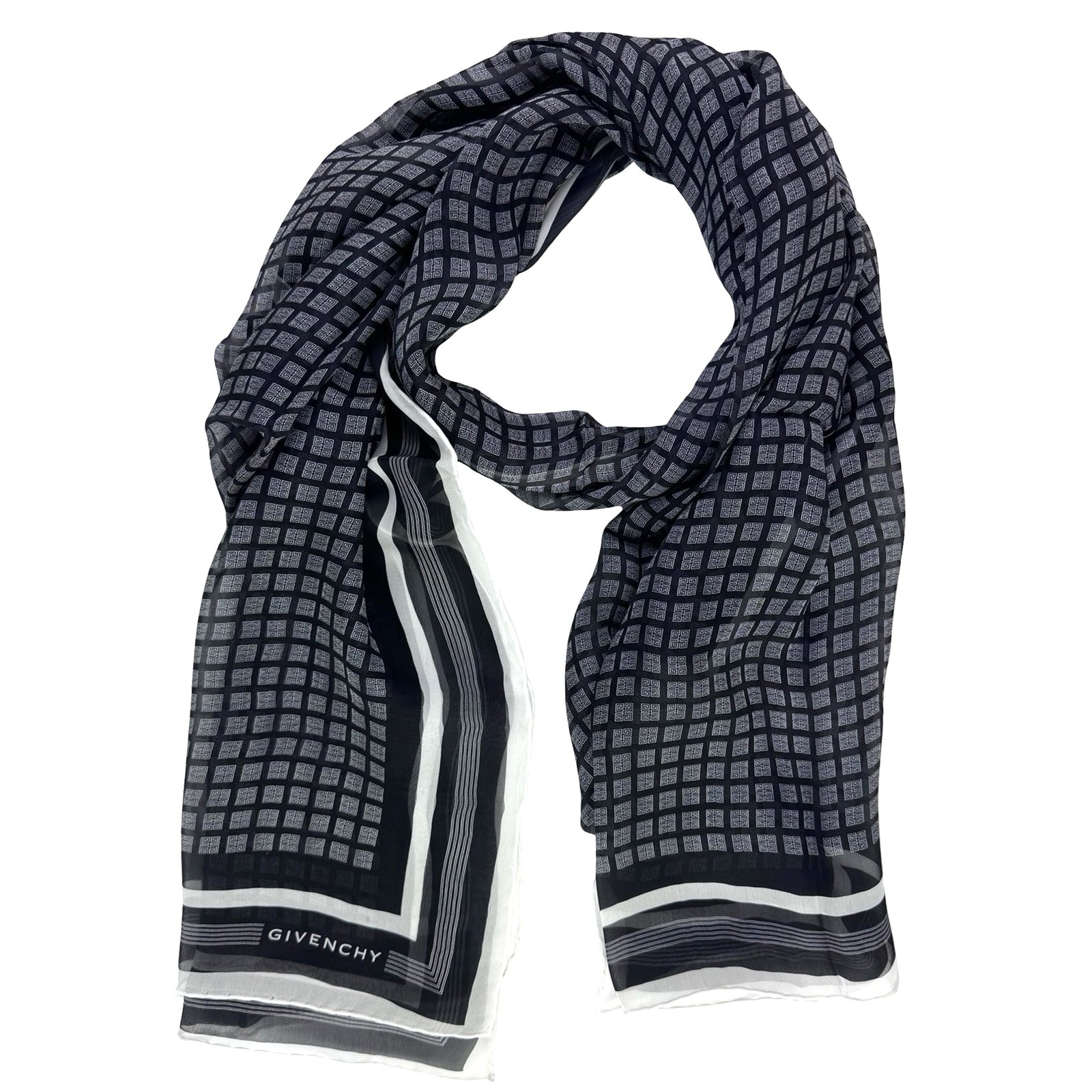 Givenchy Scarf Black White 4G Logo Design - Chiffon Silk Shawl