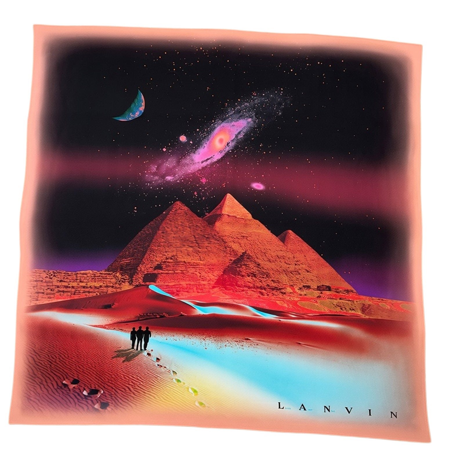 Lanvin Scarf Original Pink Blue Design - Twill Silk Designer Foulard FINAL SALE