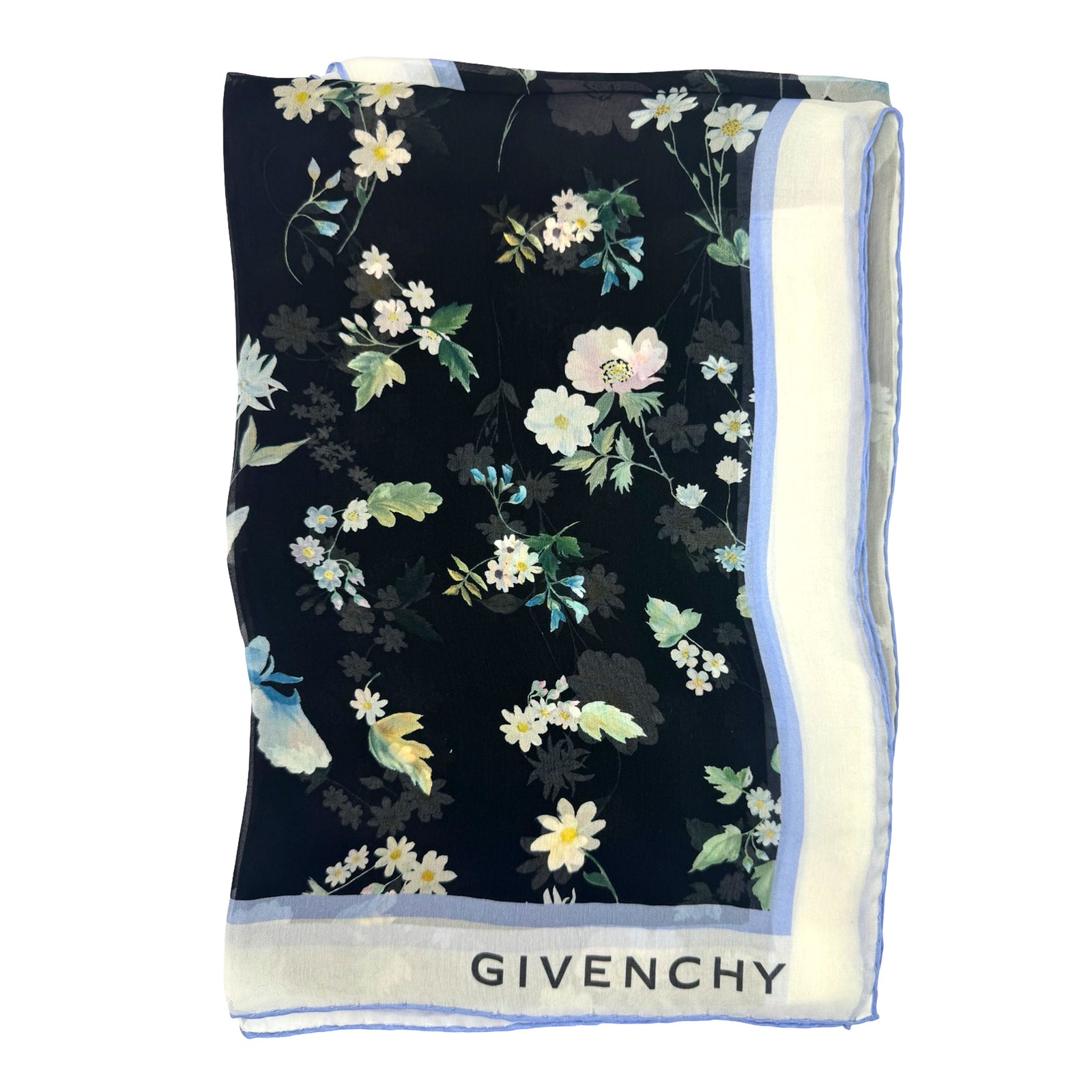 Givenchy Scarf Black Floral Design - Chiffon Silk Shawl