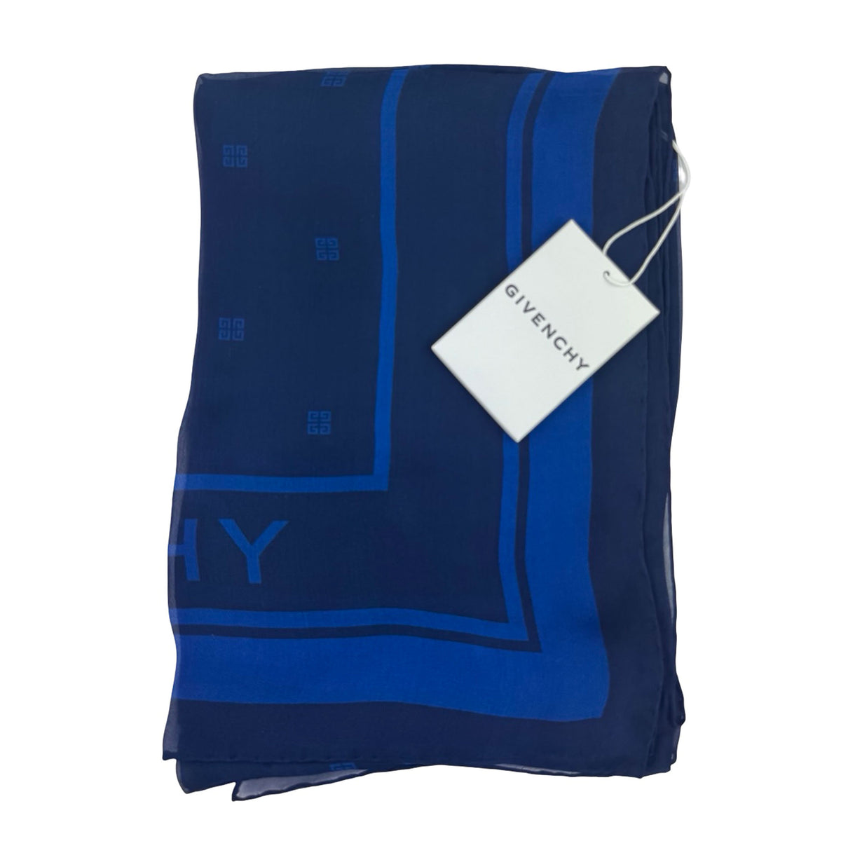 Givenchy Scarf Navy Blue 4G Logo Design - Chiffon Silk Shawl